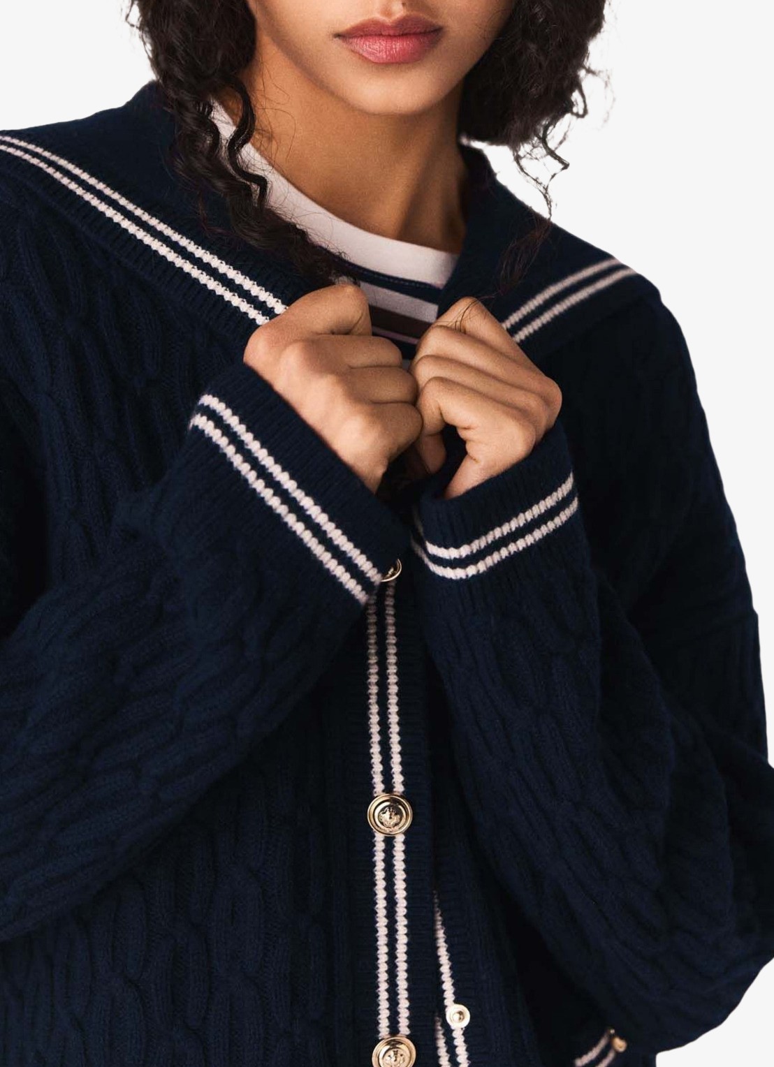 Maje Kabelgebreid vest van wol - detail 7 blauw