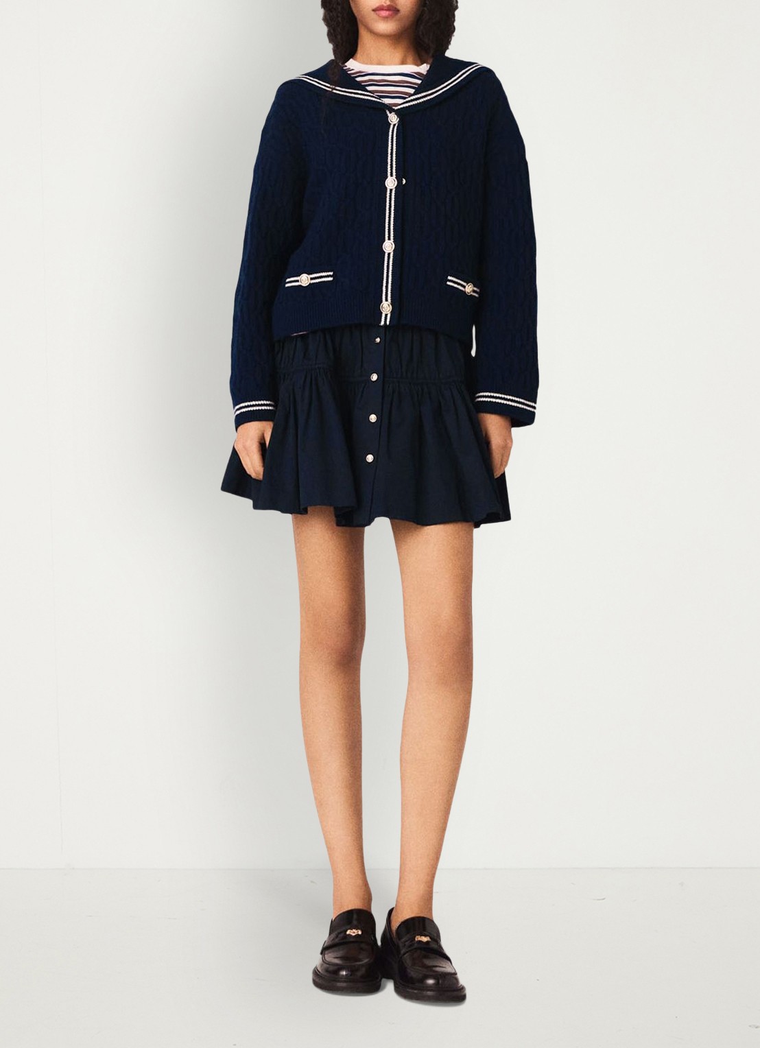 Maje Kabelgebreid vest van wol - voorkant 2 blauw