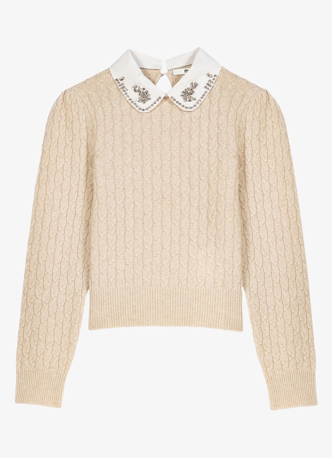 Maje Kabelgebreide trui in kasjmierblend met strass  - voorkant 5 beige