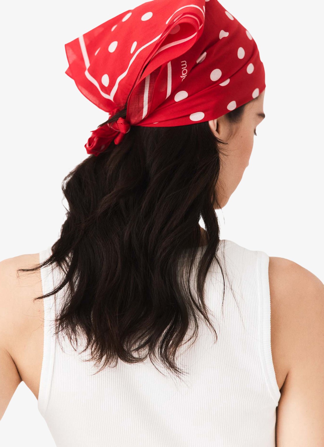 Maje Katoenen bandana met stippen - detail rood