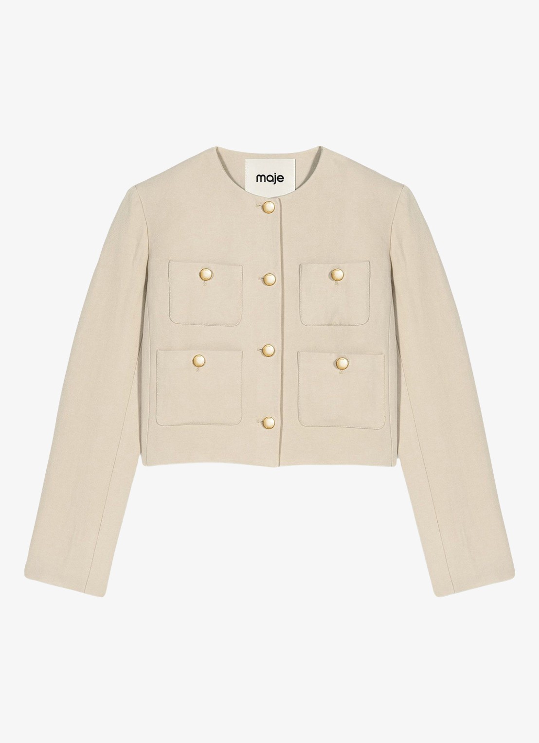 Maje Kort linnen blend jasje - voorkant beige