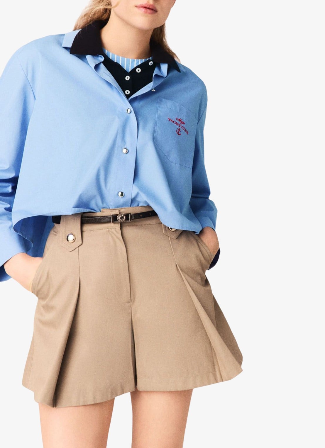 Maje Korte broek met plooien - detail beige