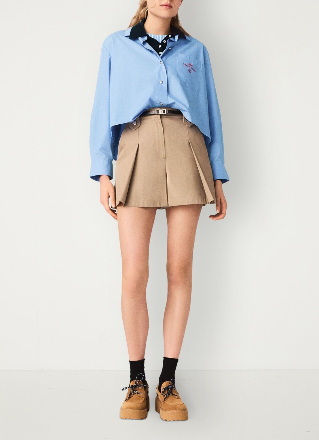 Maje Korte broek met plooien - voorkant 7 beige