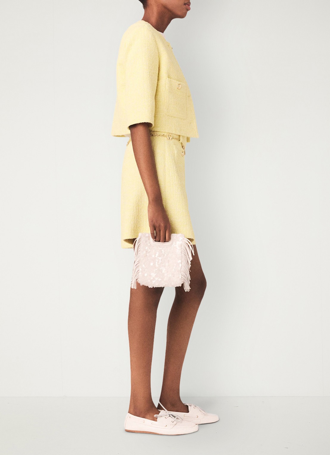 Maje korte broek met tweed-look - detail 5 lichtgeel