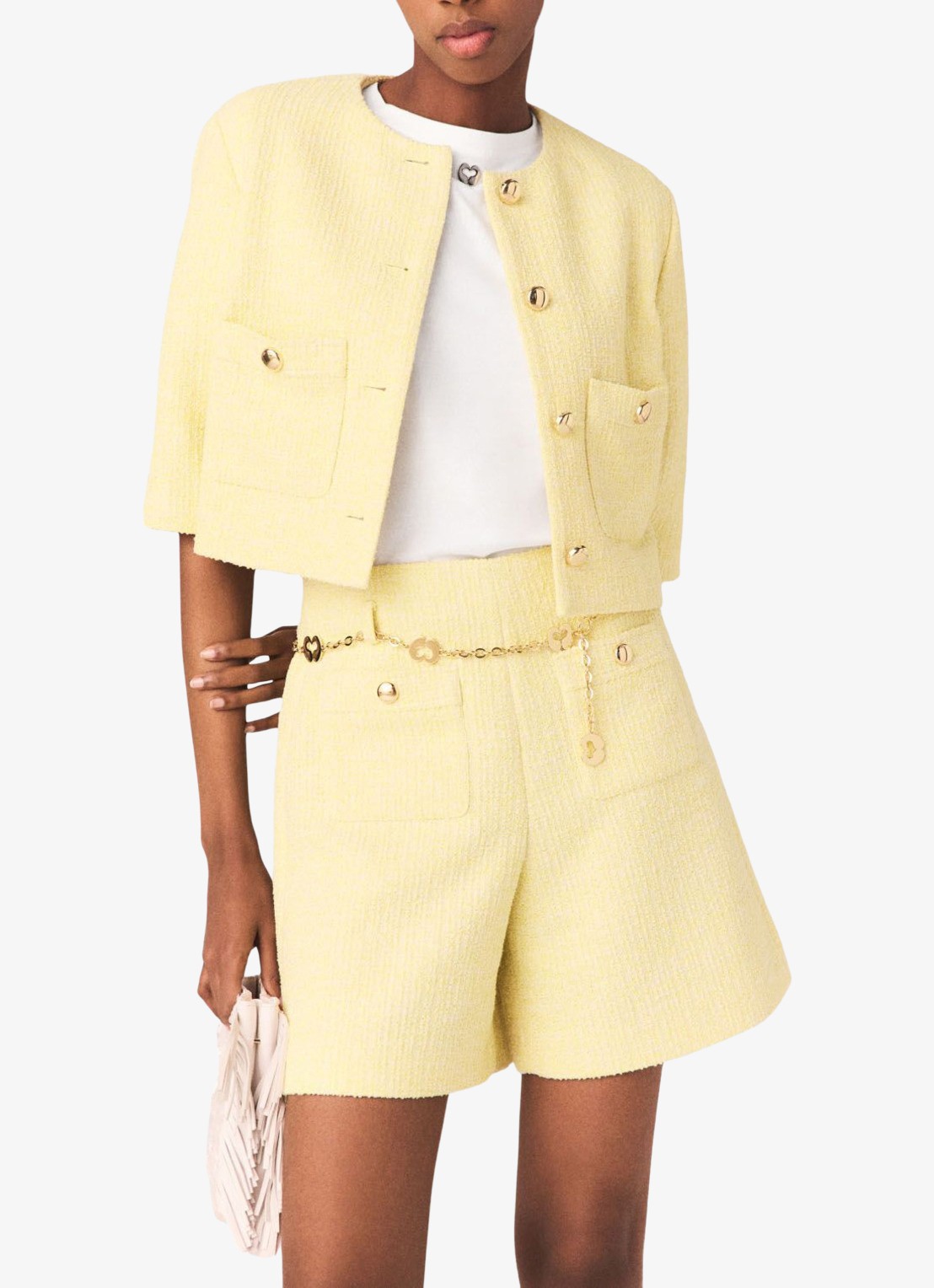 Maje korte broek met tweed-look - detail 6 lichtgeel