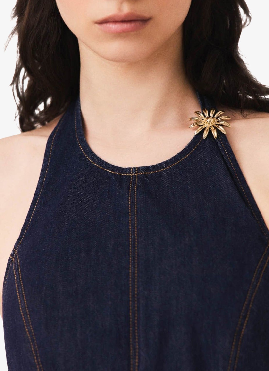 Maje Korte denim jurk met broche - detail 4 donkerblauw
