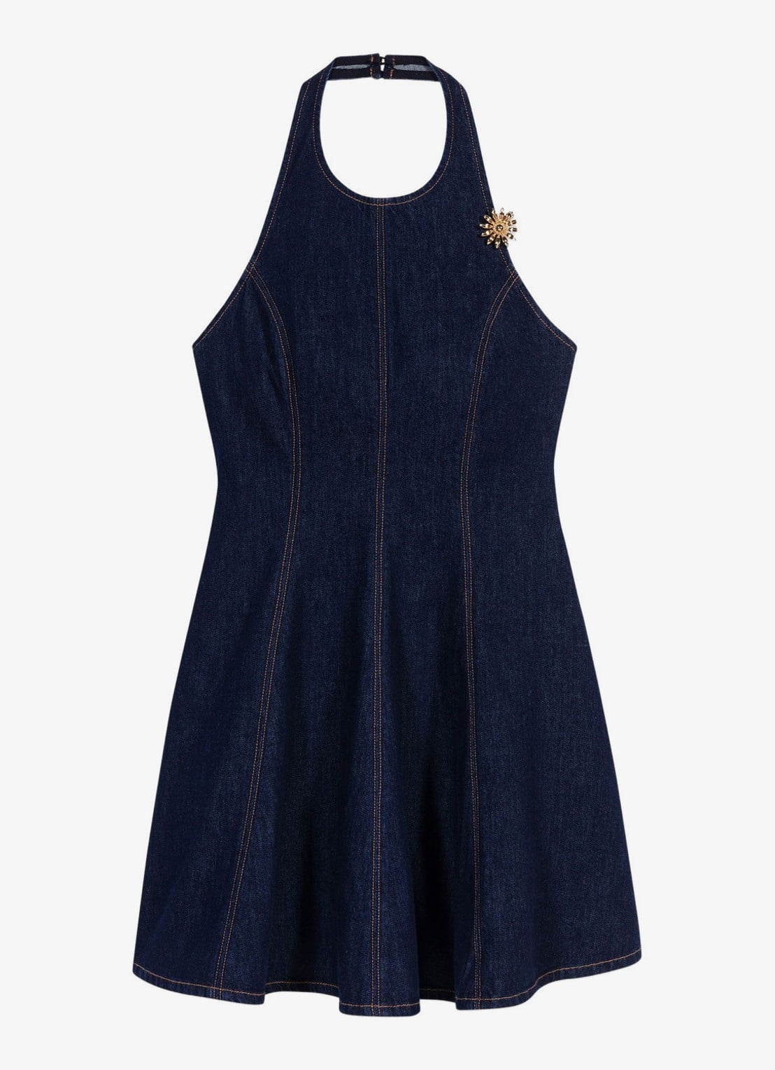 Maje Korte denim jurk met broche - voorkant 7 donkerblauw