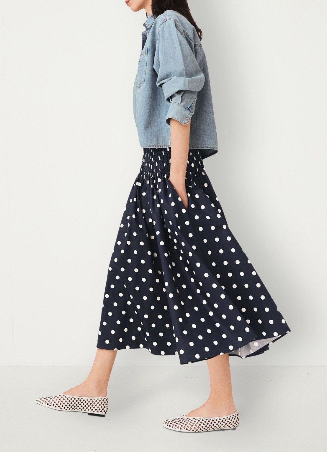 Maje Lange katoenen rok - detail 4 donkerblauw