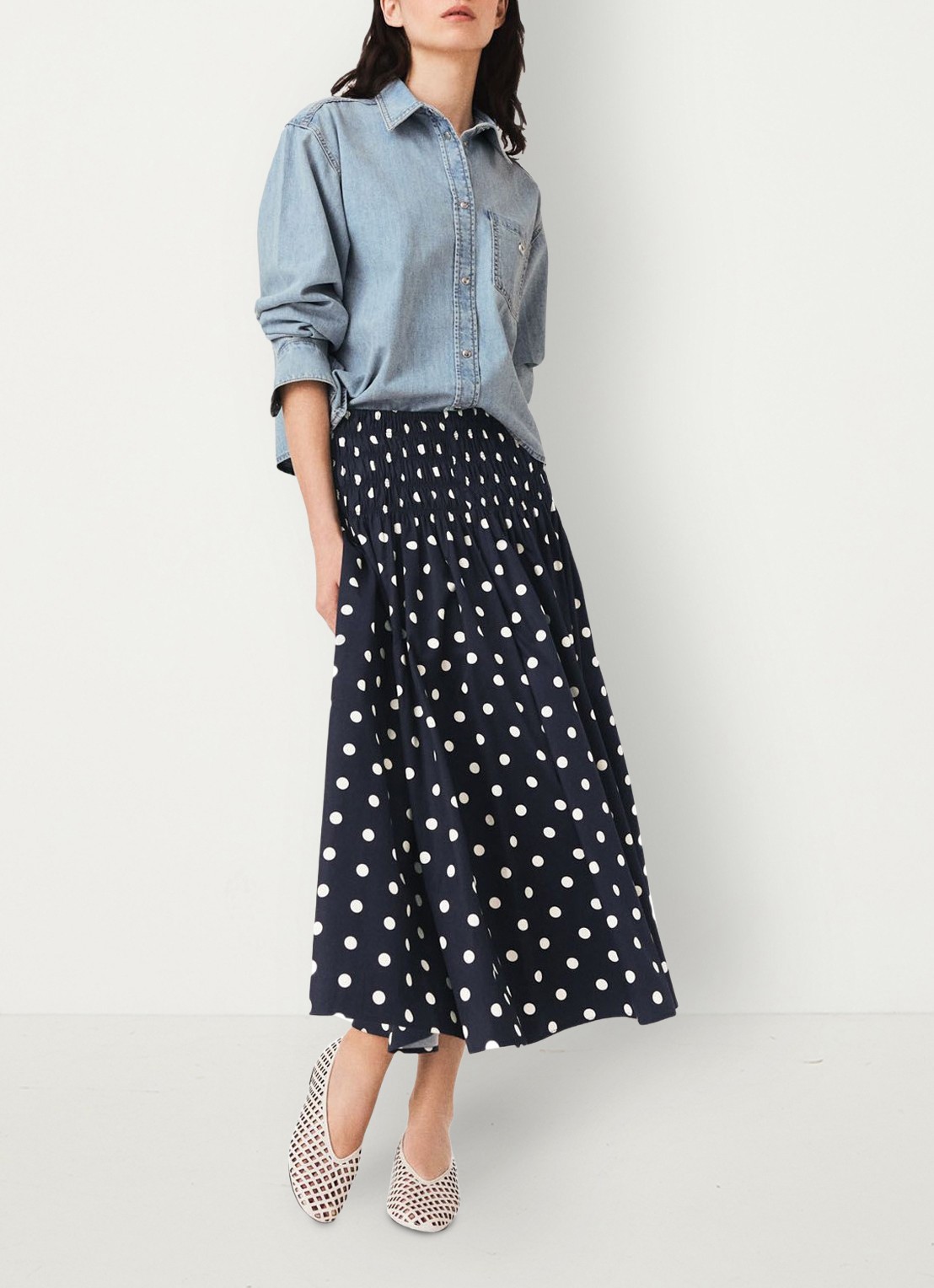Maje Lange katoenen rok - detail 5 donkerblauw