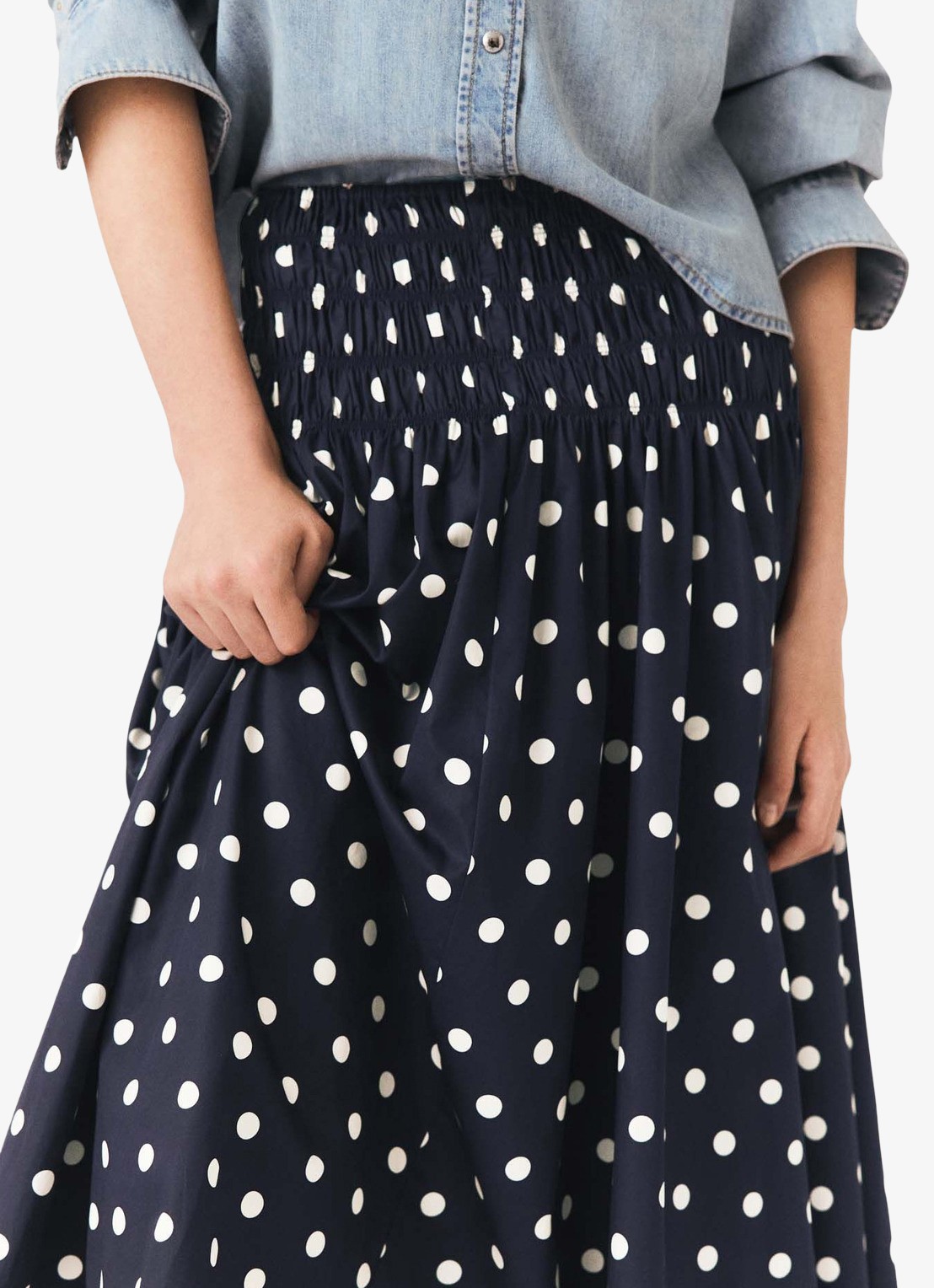 Maje Lange katoenen rok - detail 6 donkerblauw