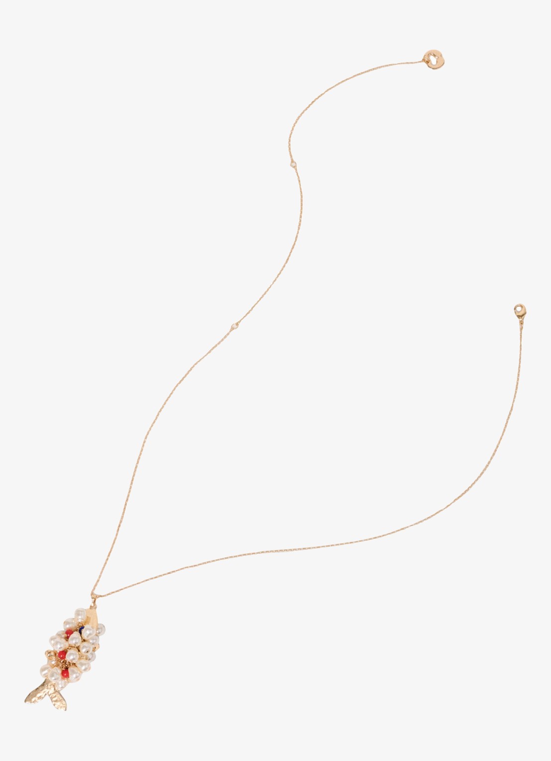 Maje Lange kralenhalsketting met vis - detail 2 goud