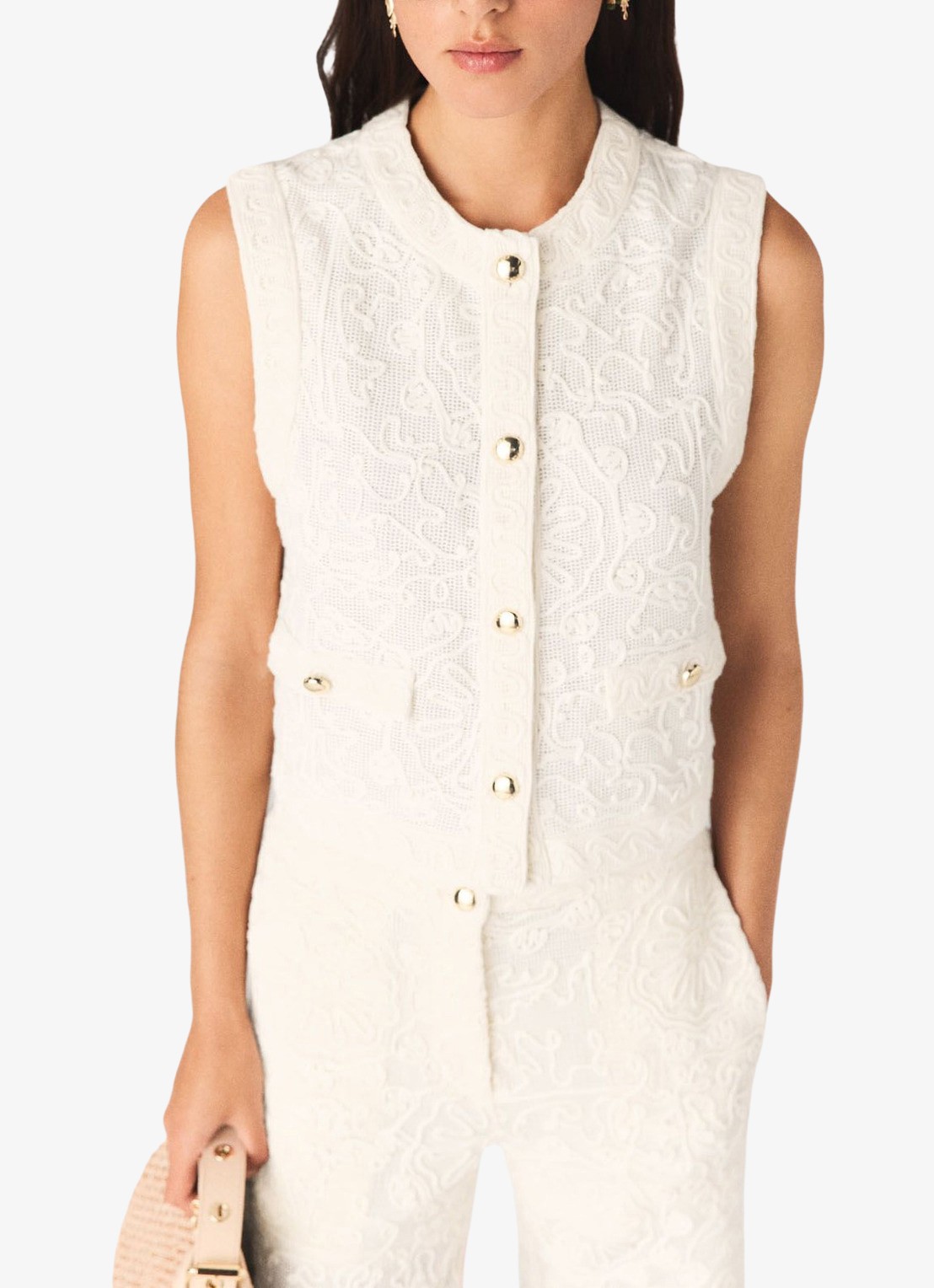 Maje Laros top met borduring - detail 3 beige