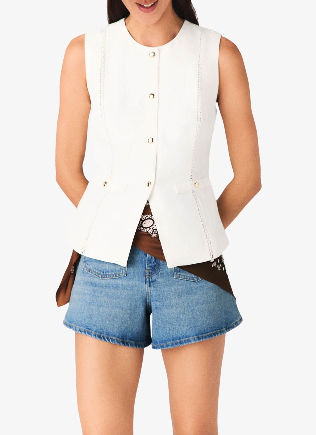 Maje Leena gilet in linnenblend - detail 4 wit