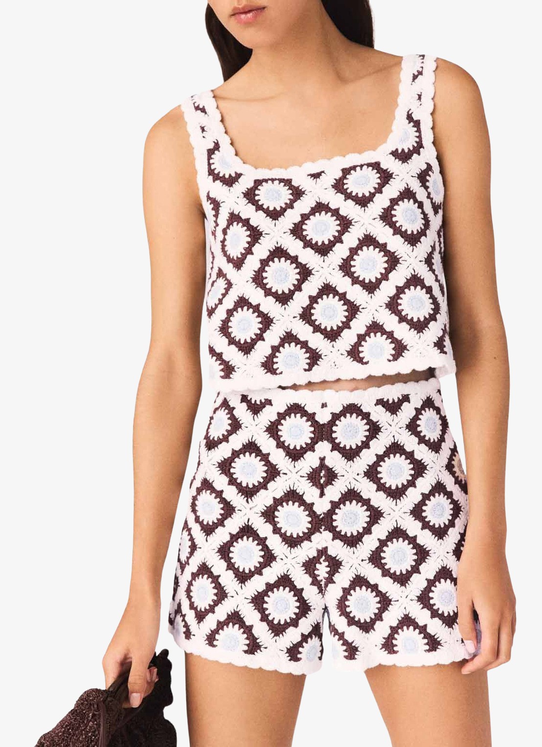 Maje Letunia tanktop met ingebreid patroon - detail 2 bruin