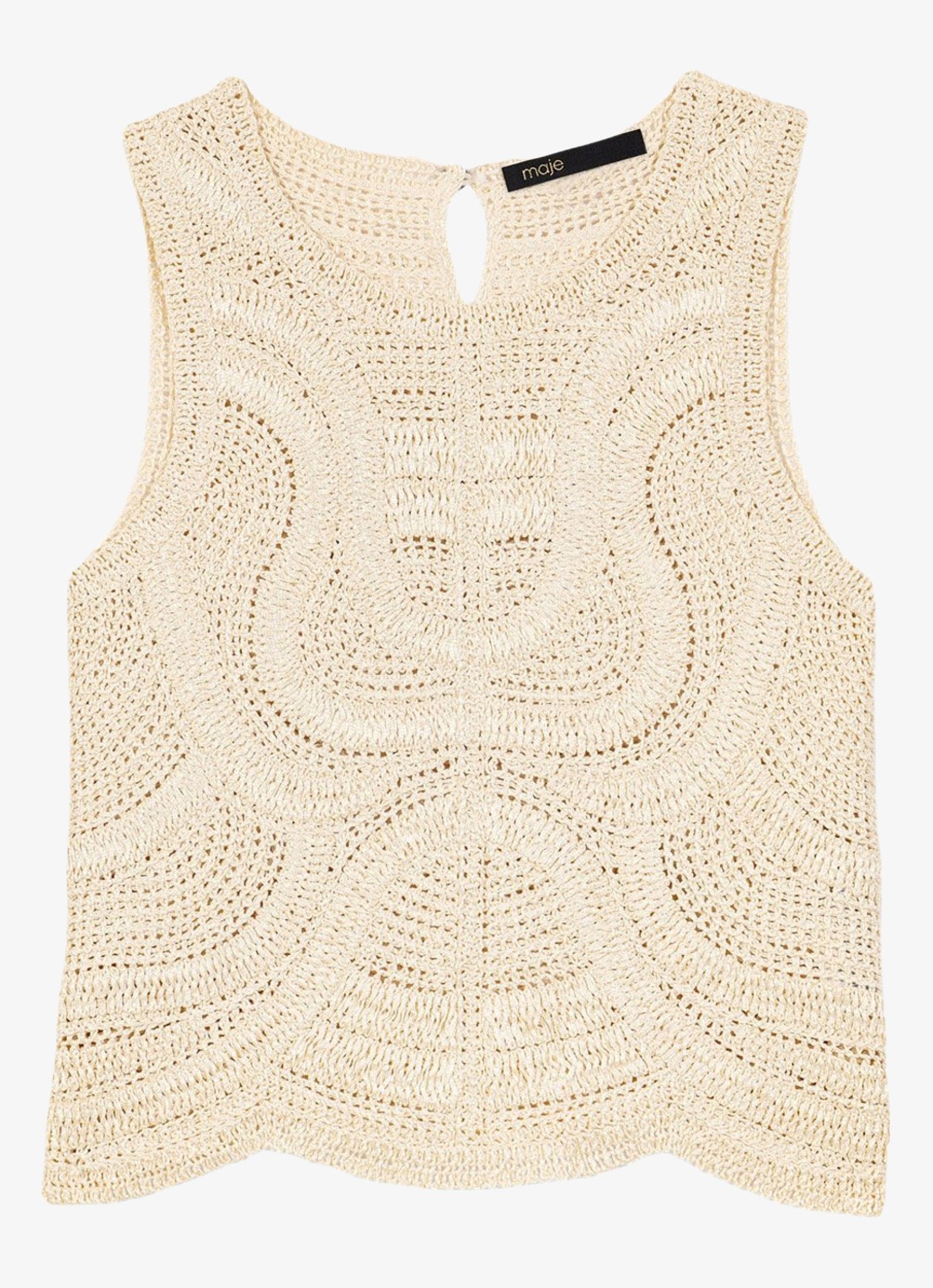 Maje Light mouwloze top met opengewerkt dessin - voorkant beige