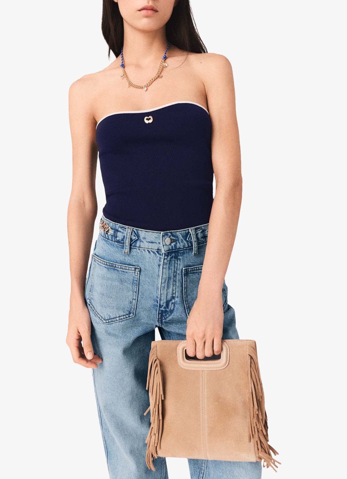 Maje Lilose strapless top met logo - detail 2 donkerblauw