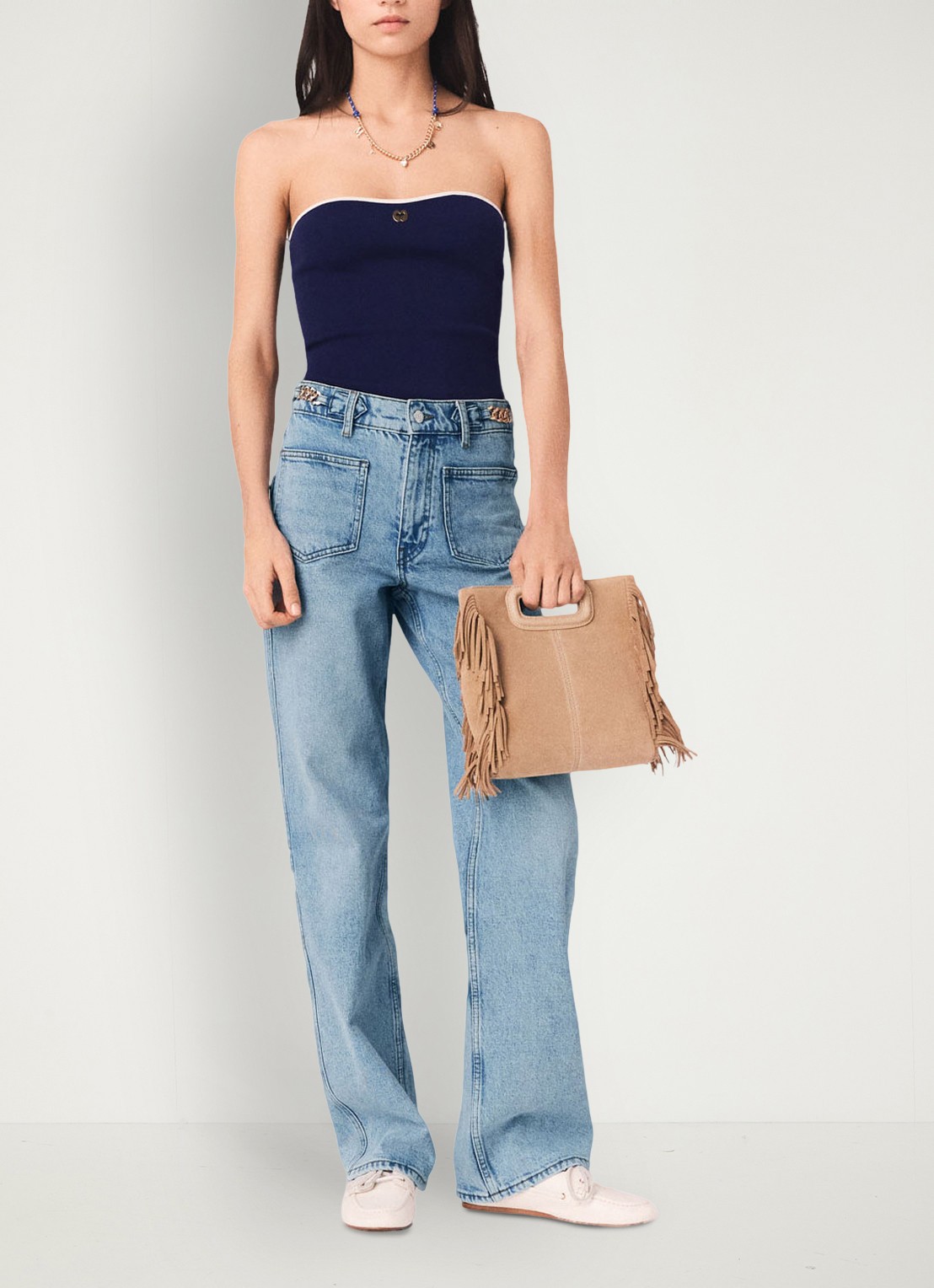 Maje Lilose strapless top met logo - voorkant 6 donkerblauw