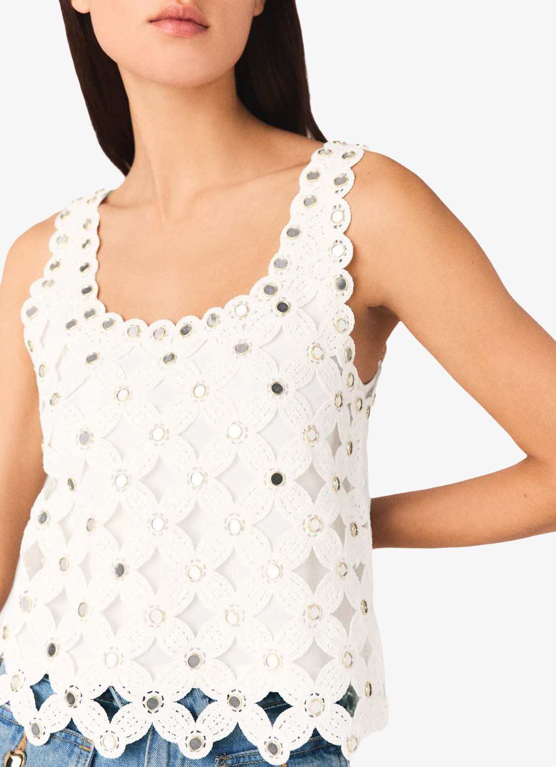 Maje Limoir top met opengewerkt detail  - detail 3 wit