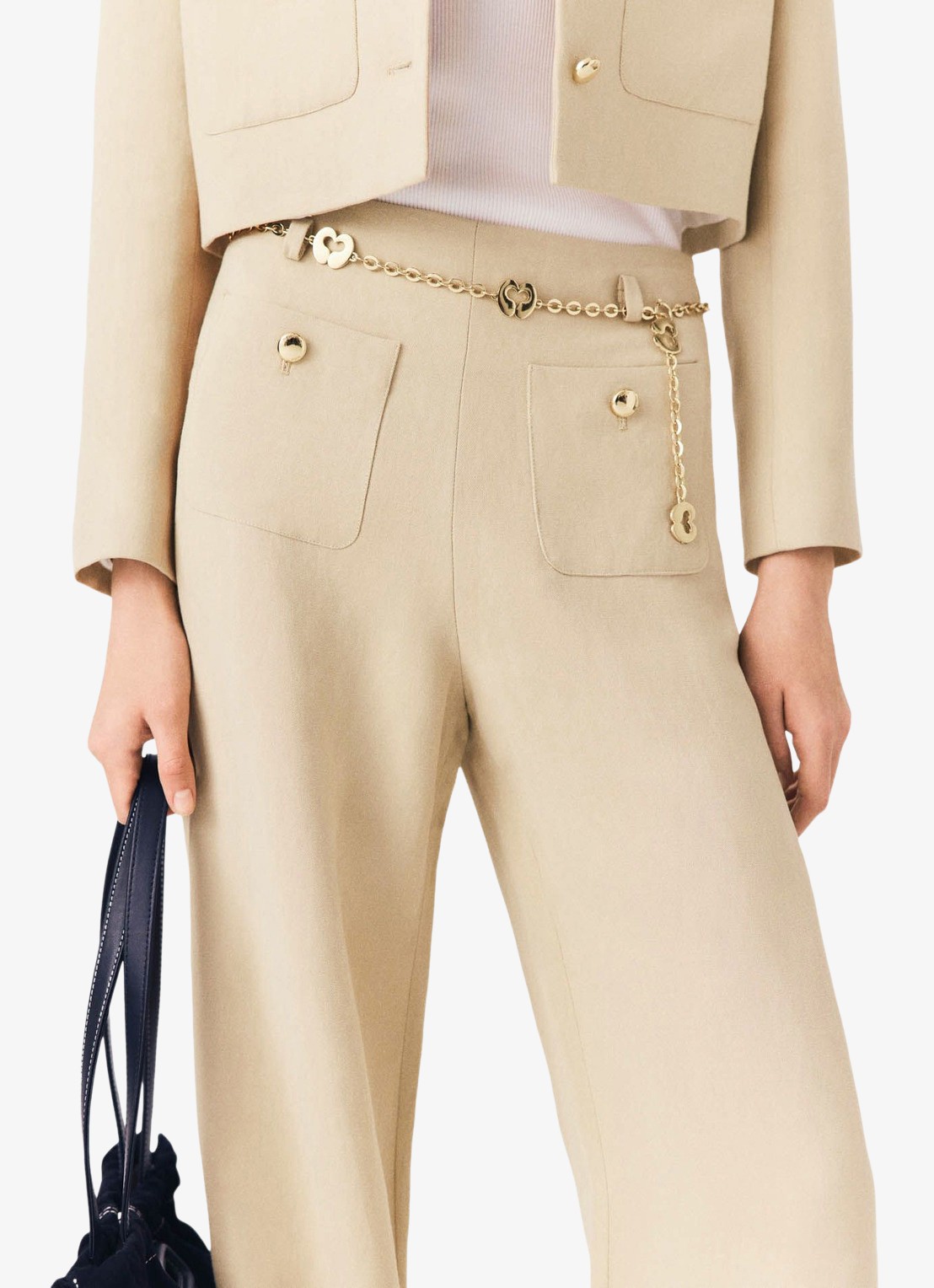 Maje Linnen blend kostuum broek - detail 7 beige