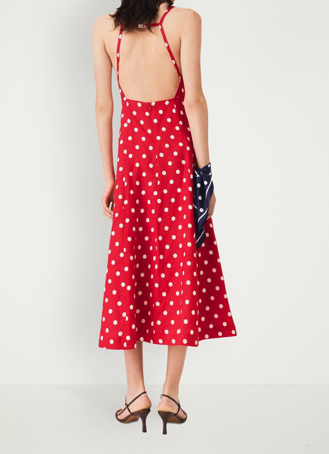 Maje Linnen blend maxi jurk met rugdecolleté - achterkant rood