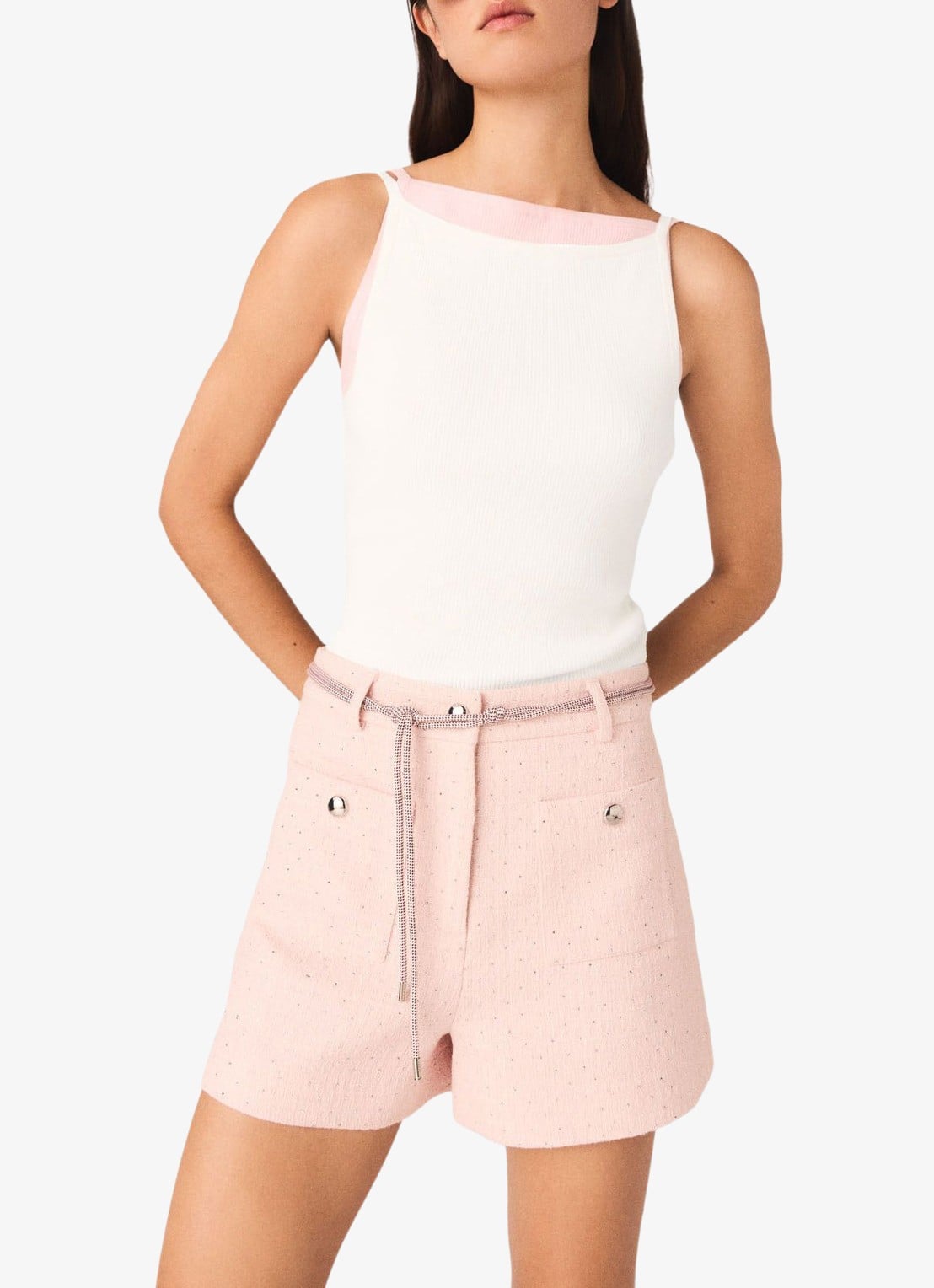 Maje Liyo ribgebreide top - detail 3 wit