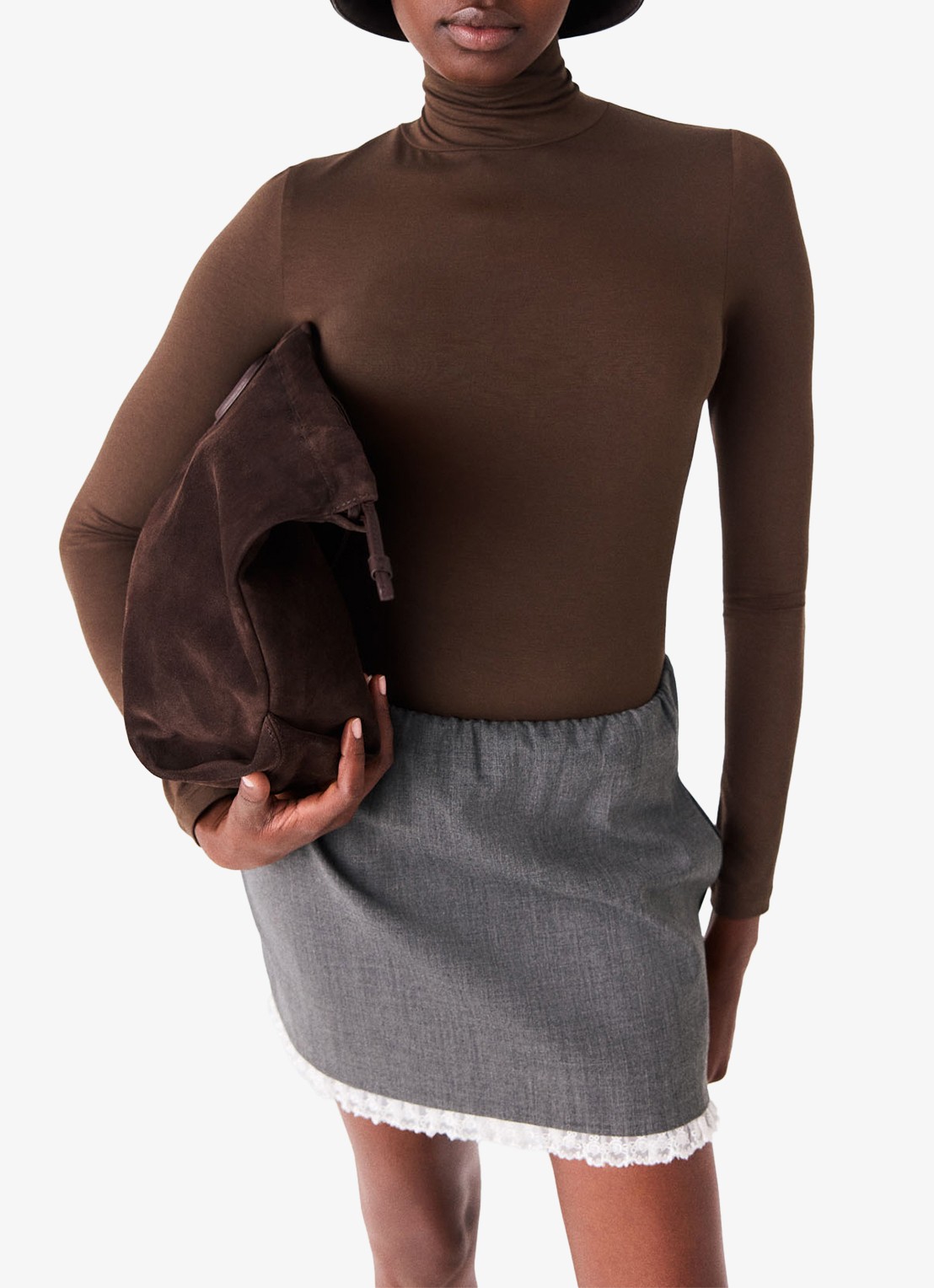 Maje Long sleeve met col - detail 6 donkerbruin