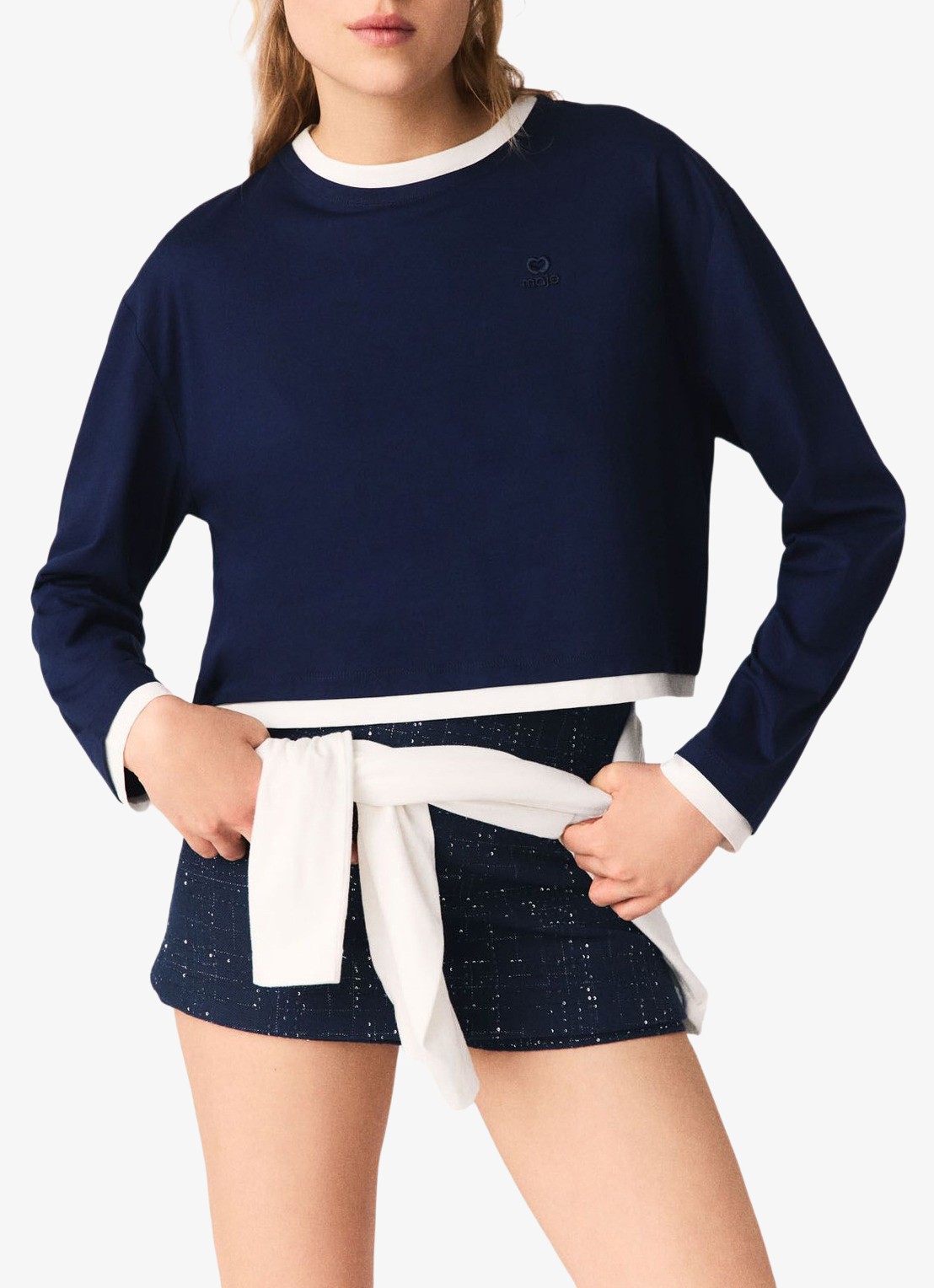 Maje Longsleeve met logoborduring - detail 2 donkerblauw
