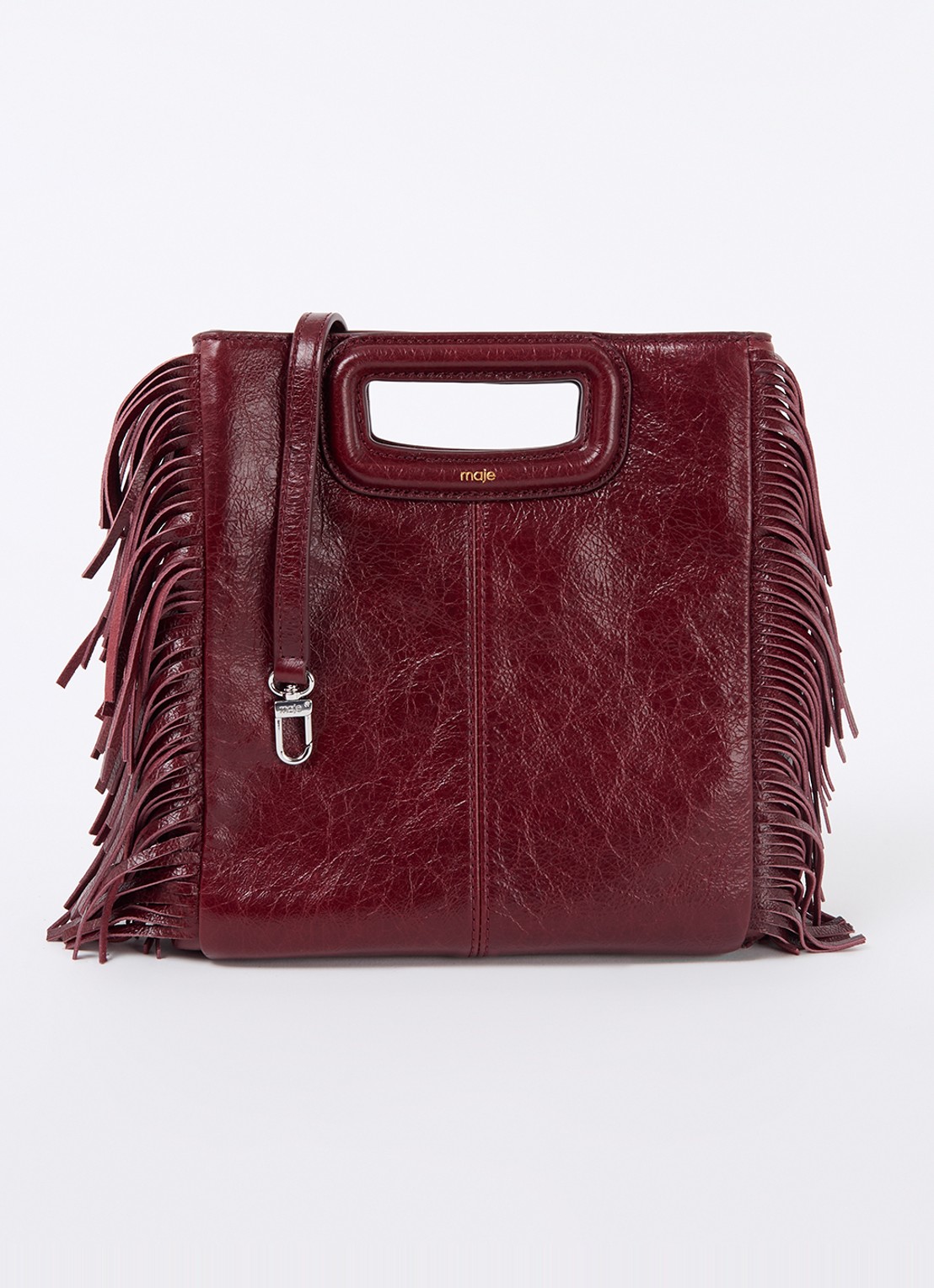 Maje M bag crossbodytas van leer met franjes - voorkant 4 bordeauxrood