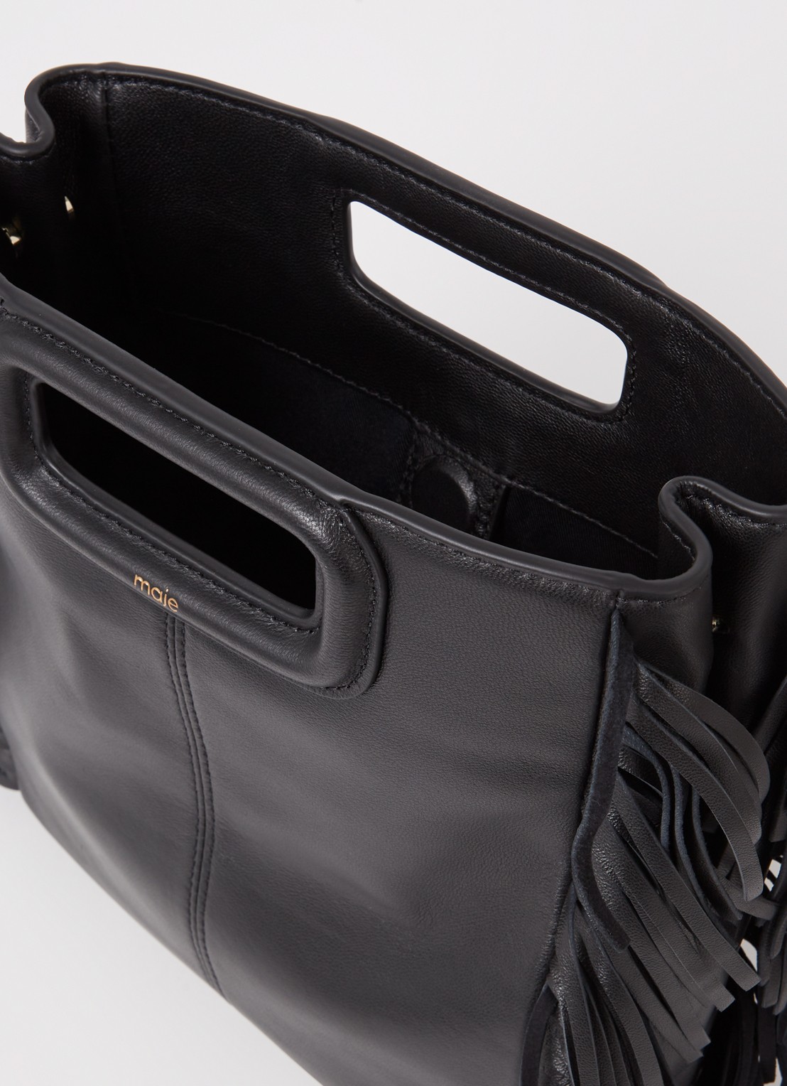 Maje M bag handtas van leer met franjes - detail zwart