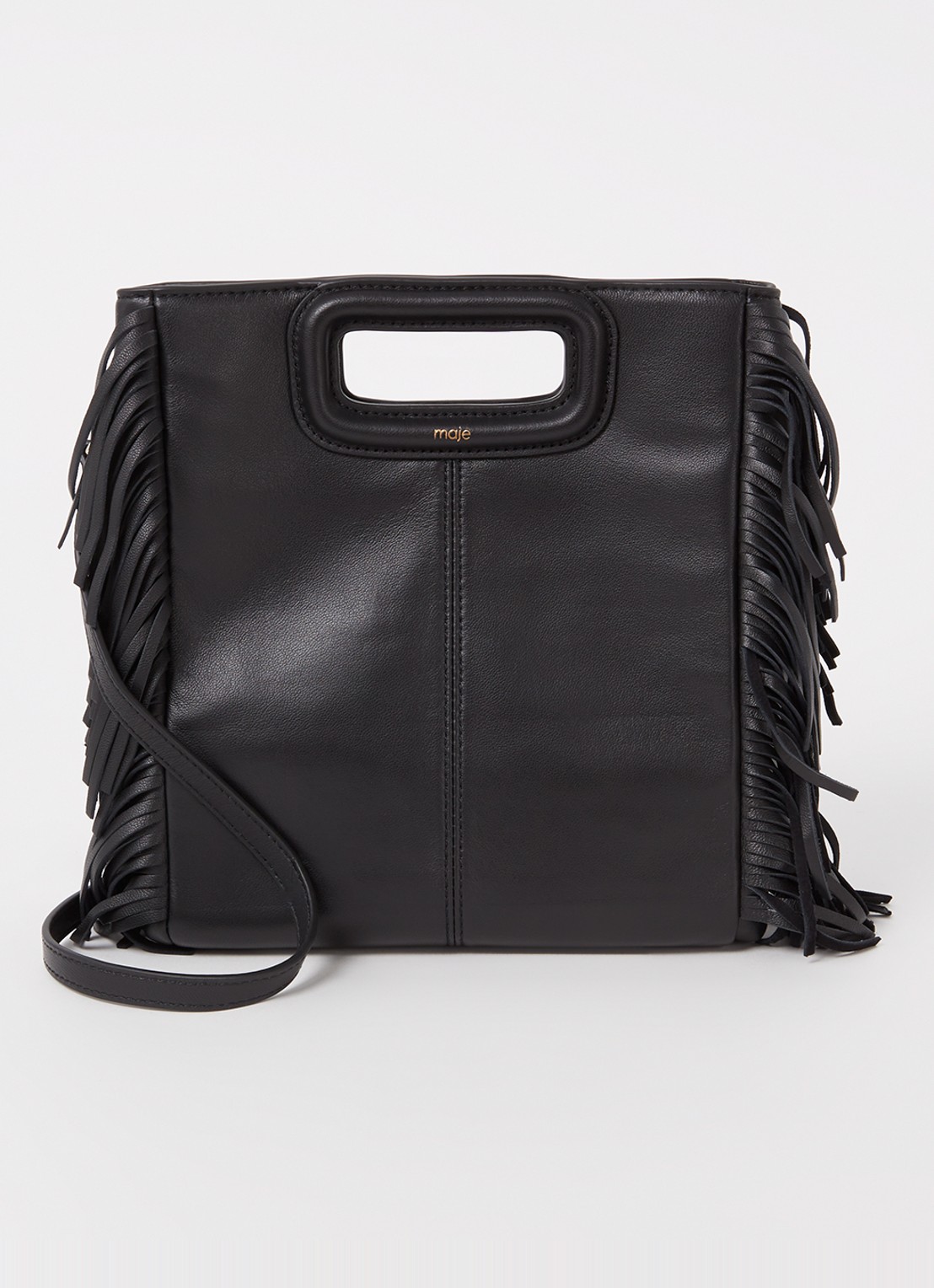 Maje M bag handtas van leer met franjes - voorkant 3 zwart