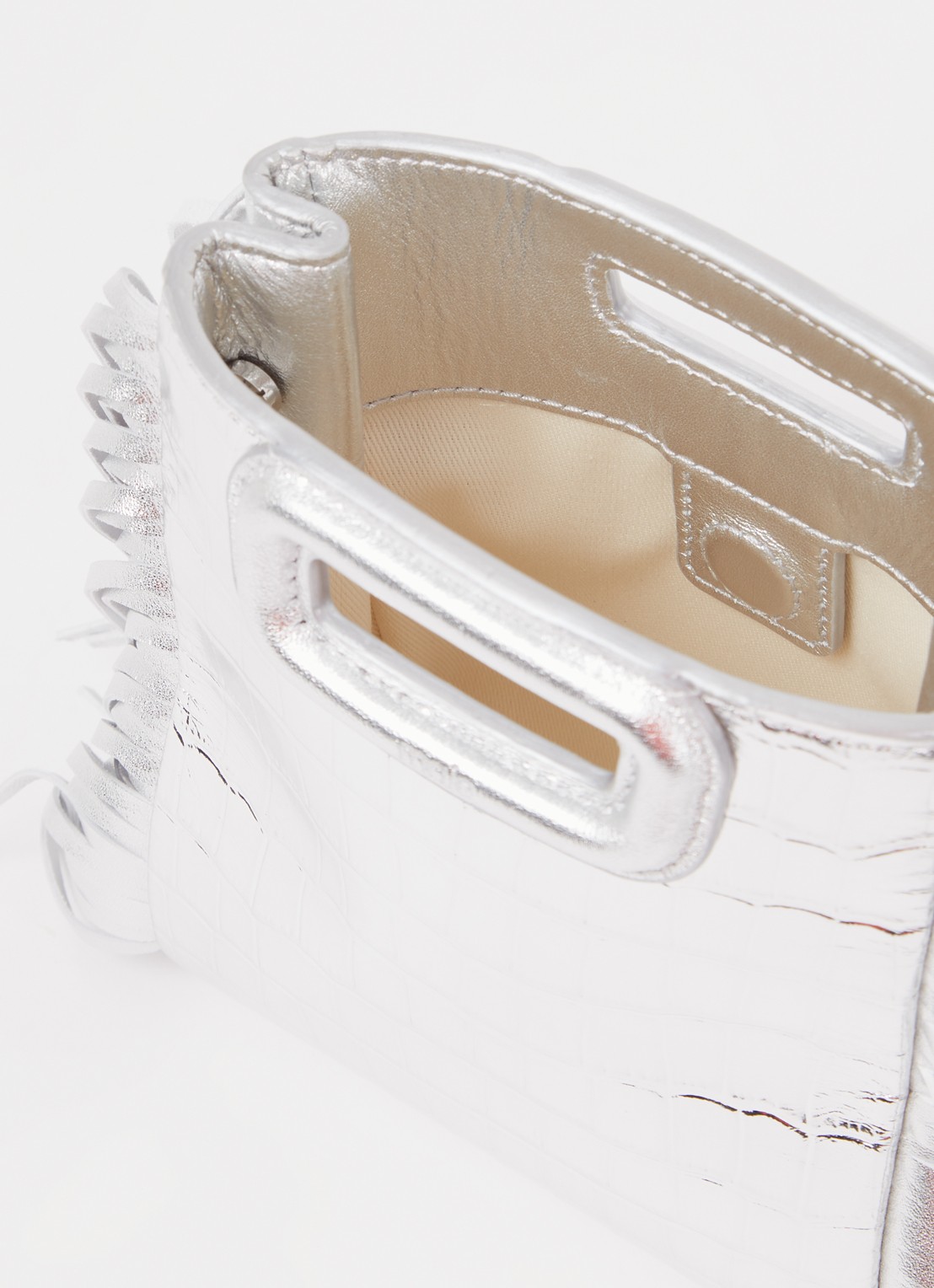 Maje M bag Mini handtas van schapenleer met franjes en crocostructuur - detail 3 zilver