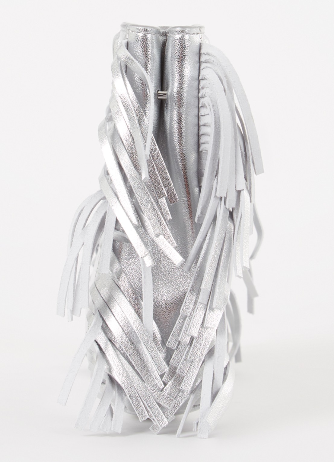 Maje M bag Mini handtas van schapenleer met franjes en crocostructuur - detail 4 zilver
