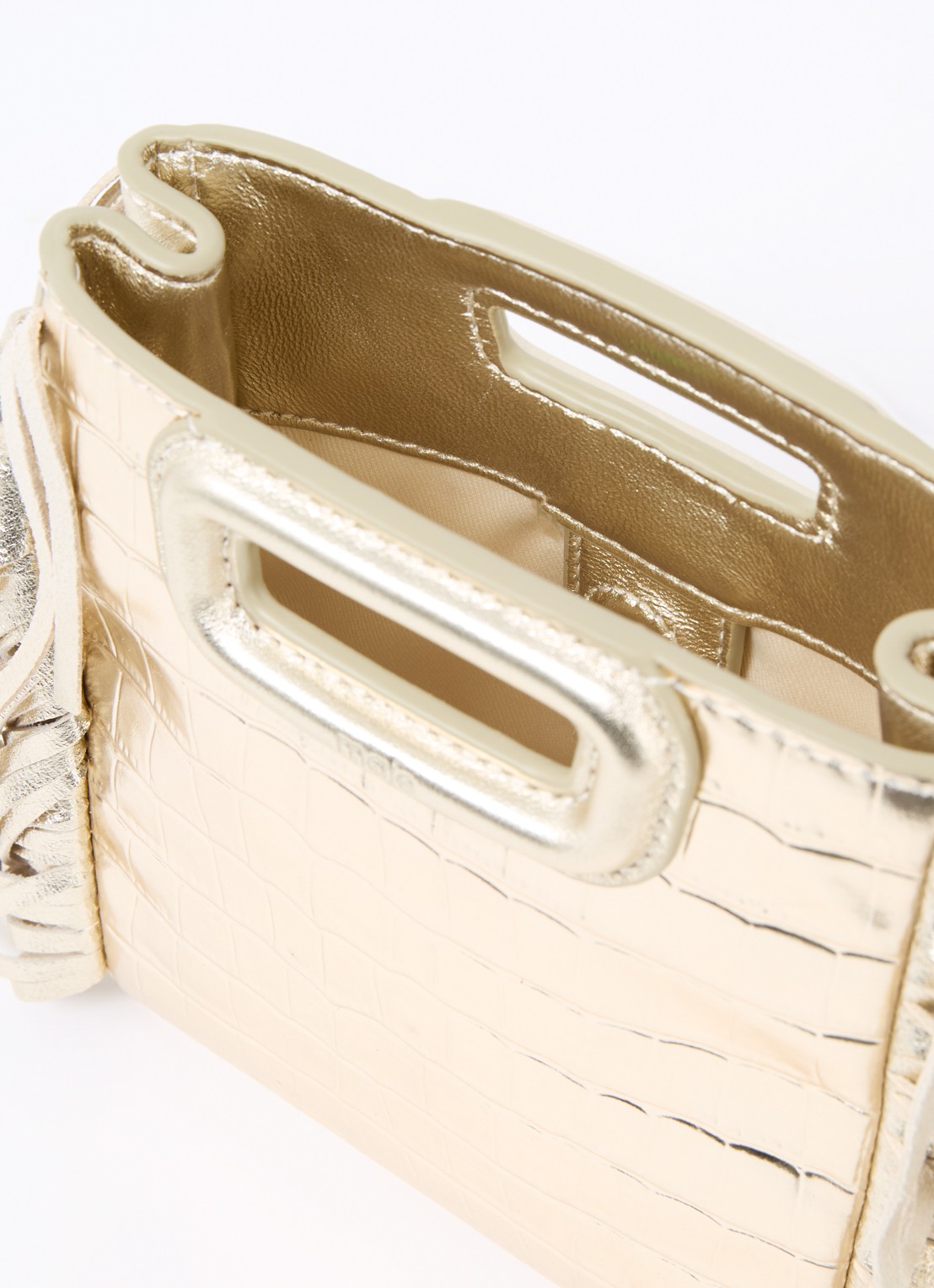 Maje M bag Mini handtas van schapenleer met franjes en crocostructuur - detail 3 goud