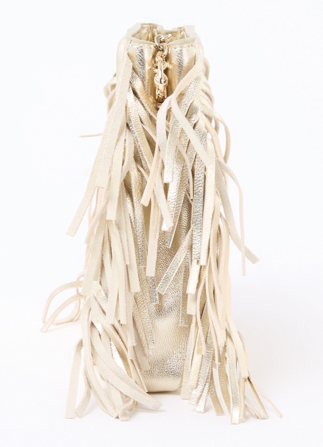Maje M bag Mini handtas van schapenleer met franjes en crocostructuur - detail 4 goud