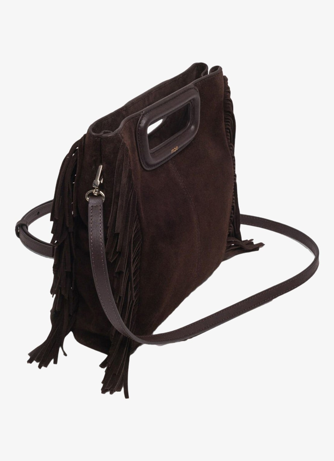 Maje M crossbodytas van suède - detail donkerbruin
