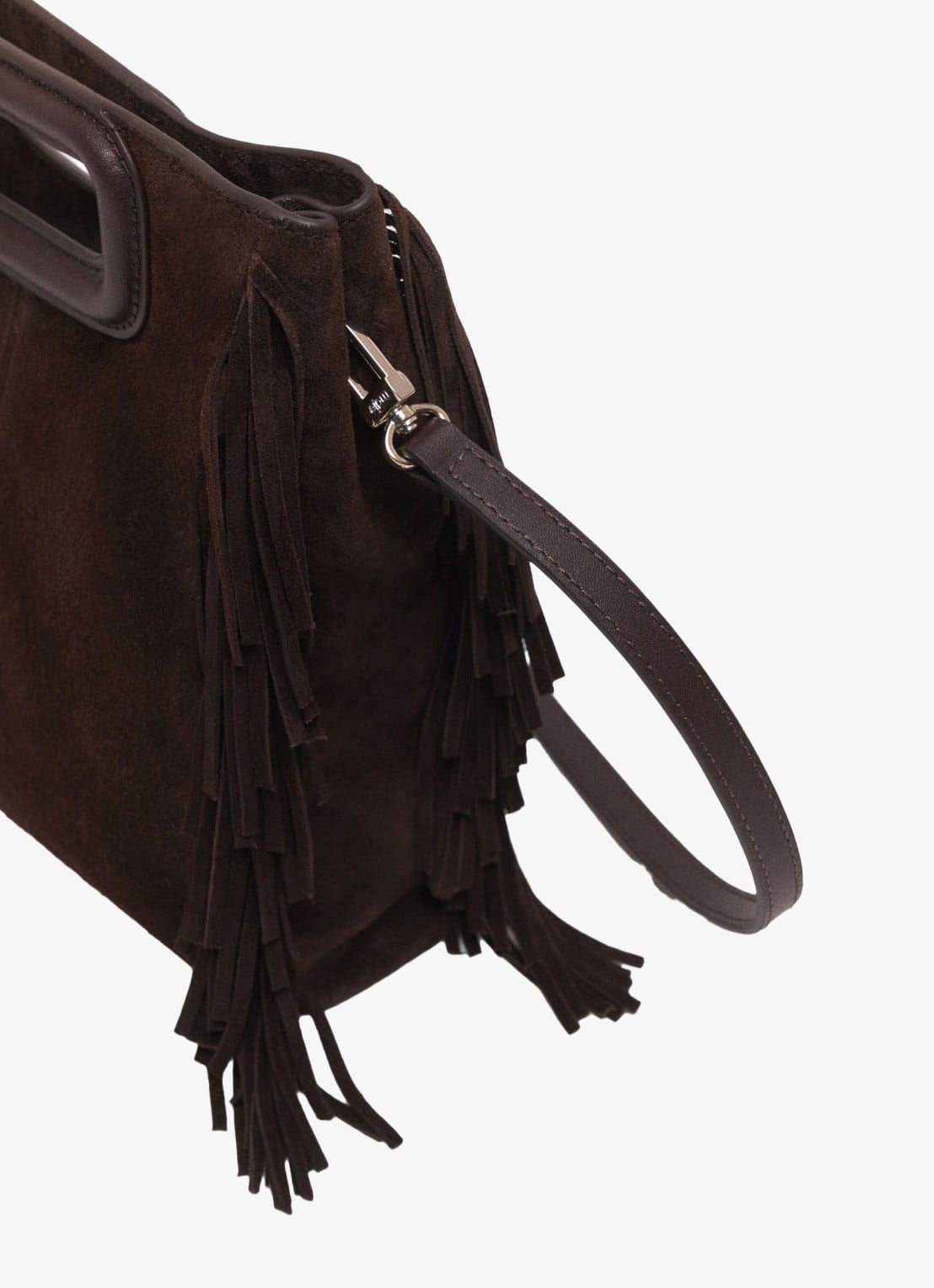 Maje M crossbodytas van suède - detail 2 donkerbruin