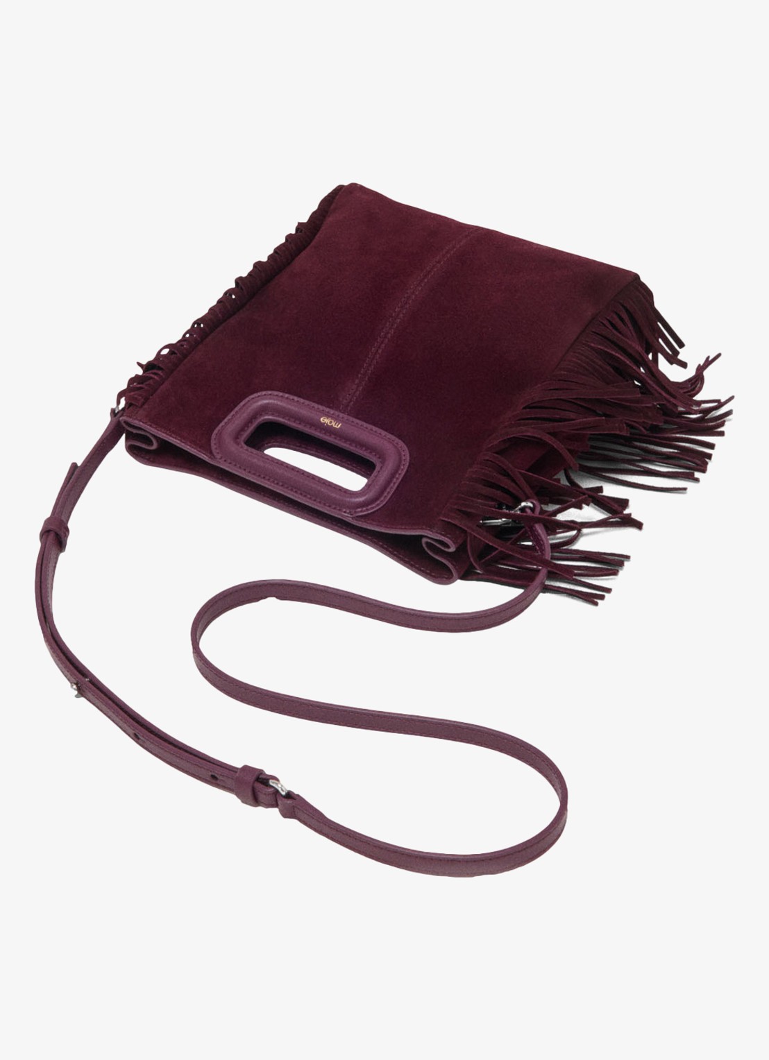 Maje M crossbodytas van suède - detail 4 aubergine