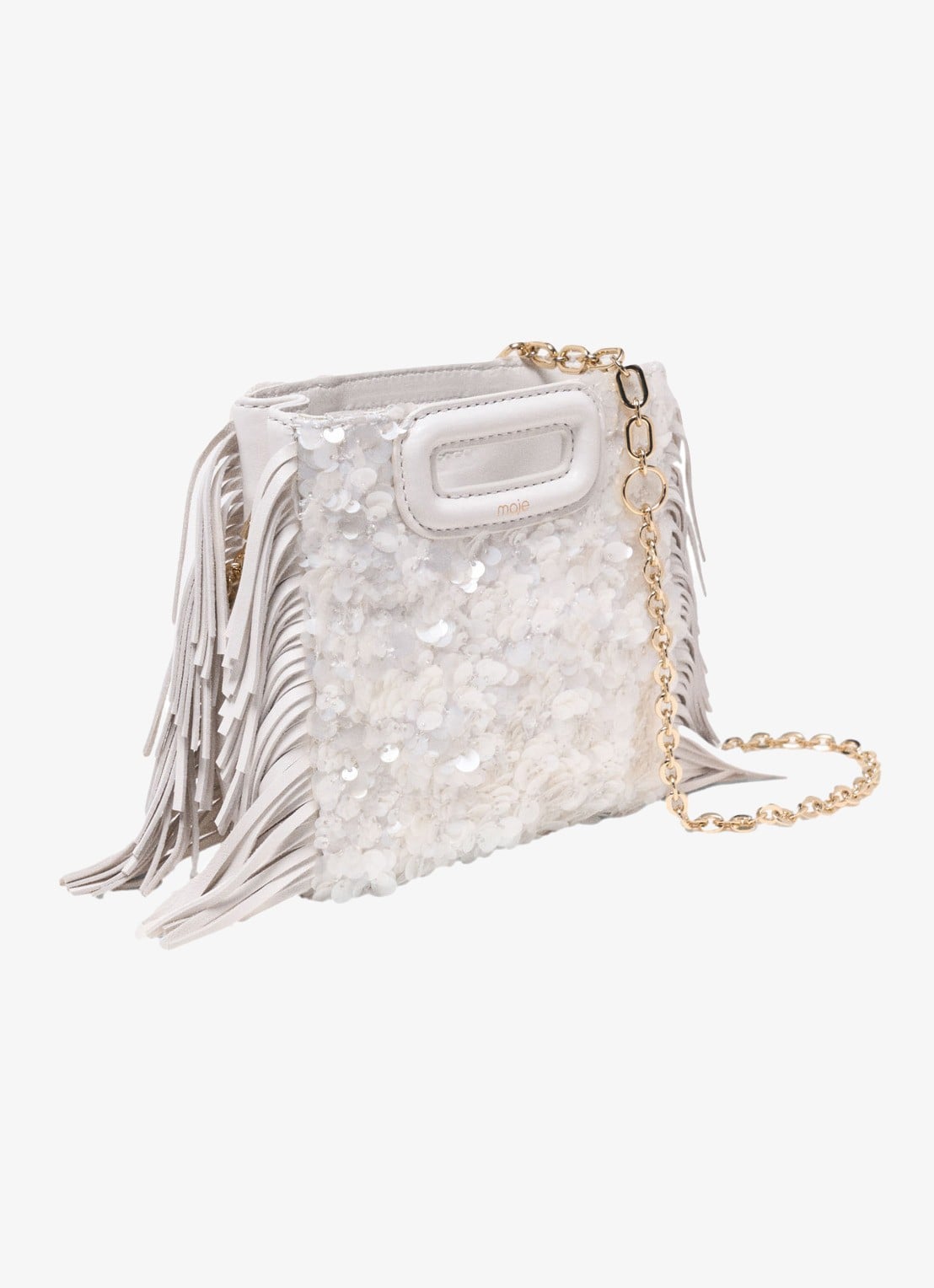 Maje M Mini clutch van schapenleer met pailletten - achterkant 7 wit