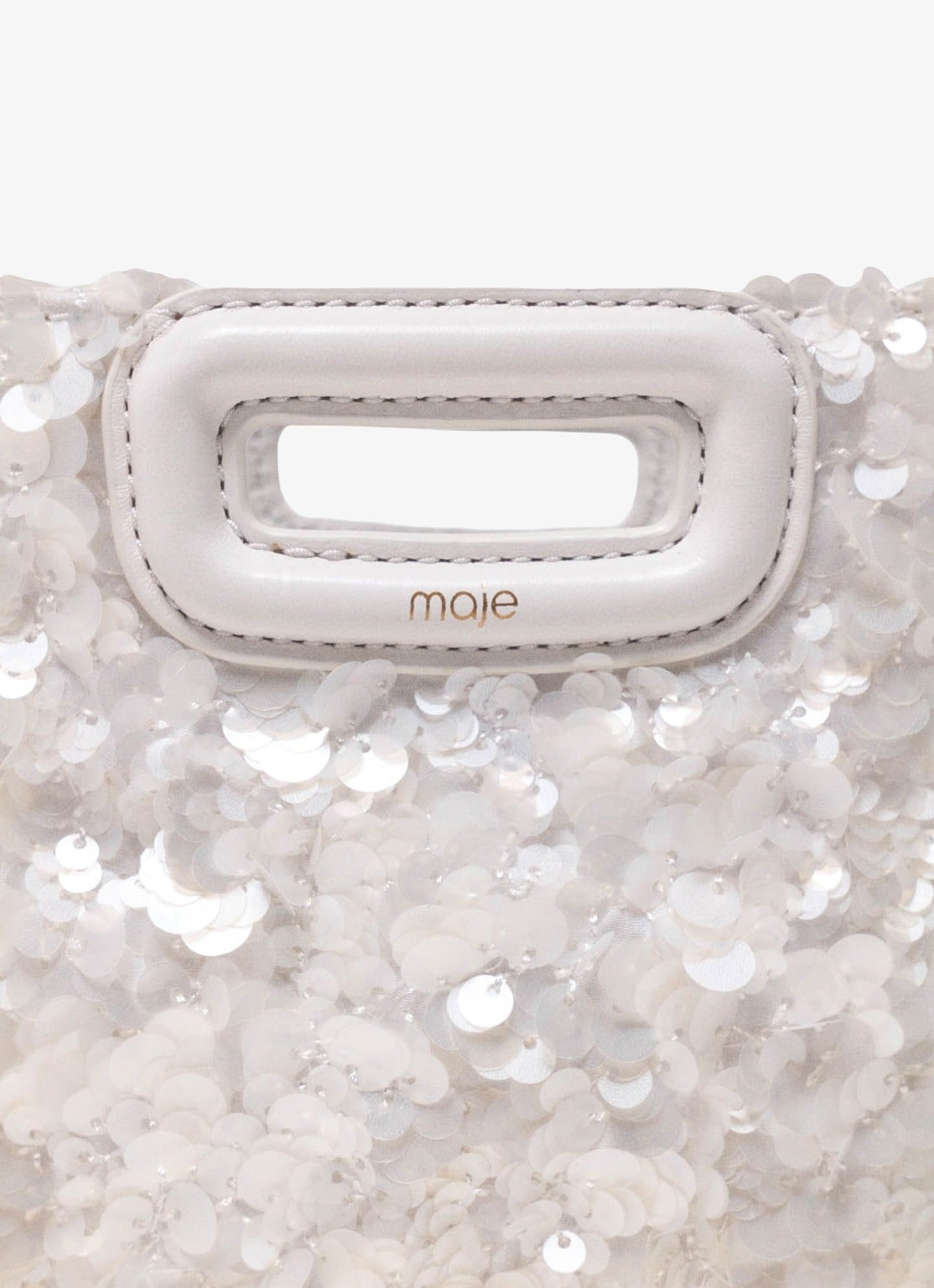 Maje M Mini clutch van schapenleer met pailletten - detail wit