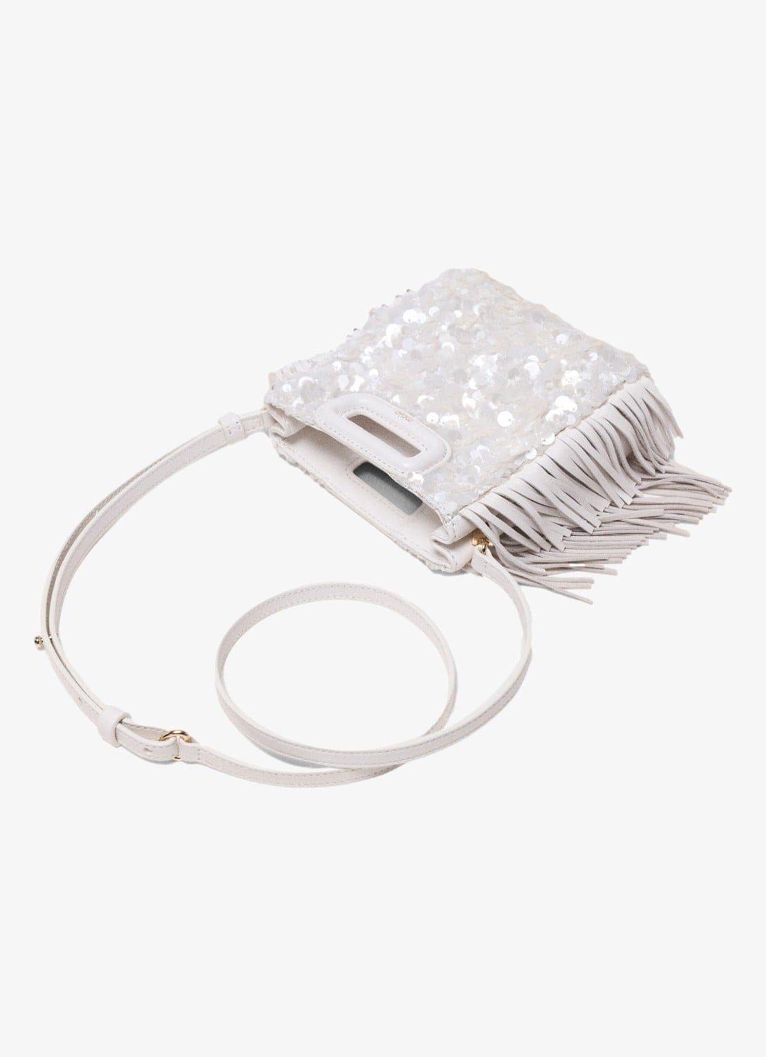 Maje M Mini clutch van schapenleer met pailletten - detail 3 wit