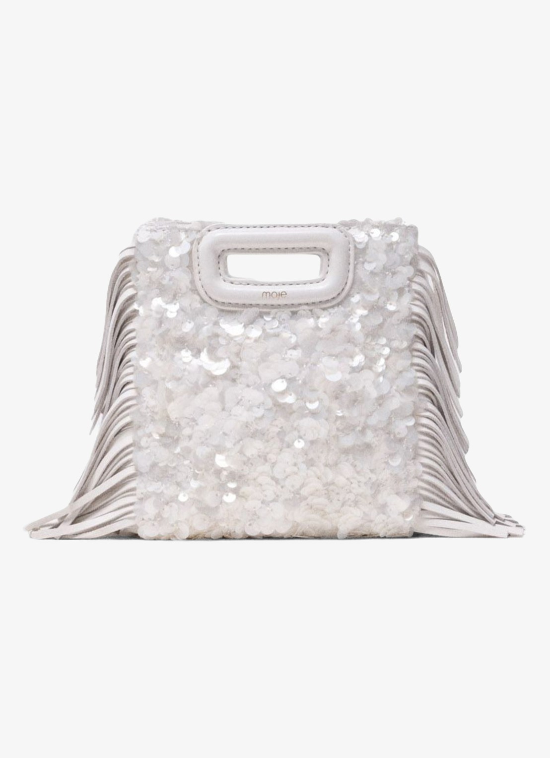 Maje M Mini clutch van schapenleer met pailletten - voorkant 5 wit