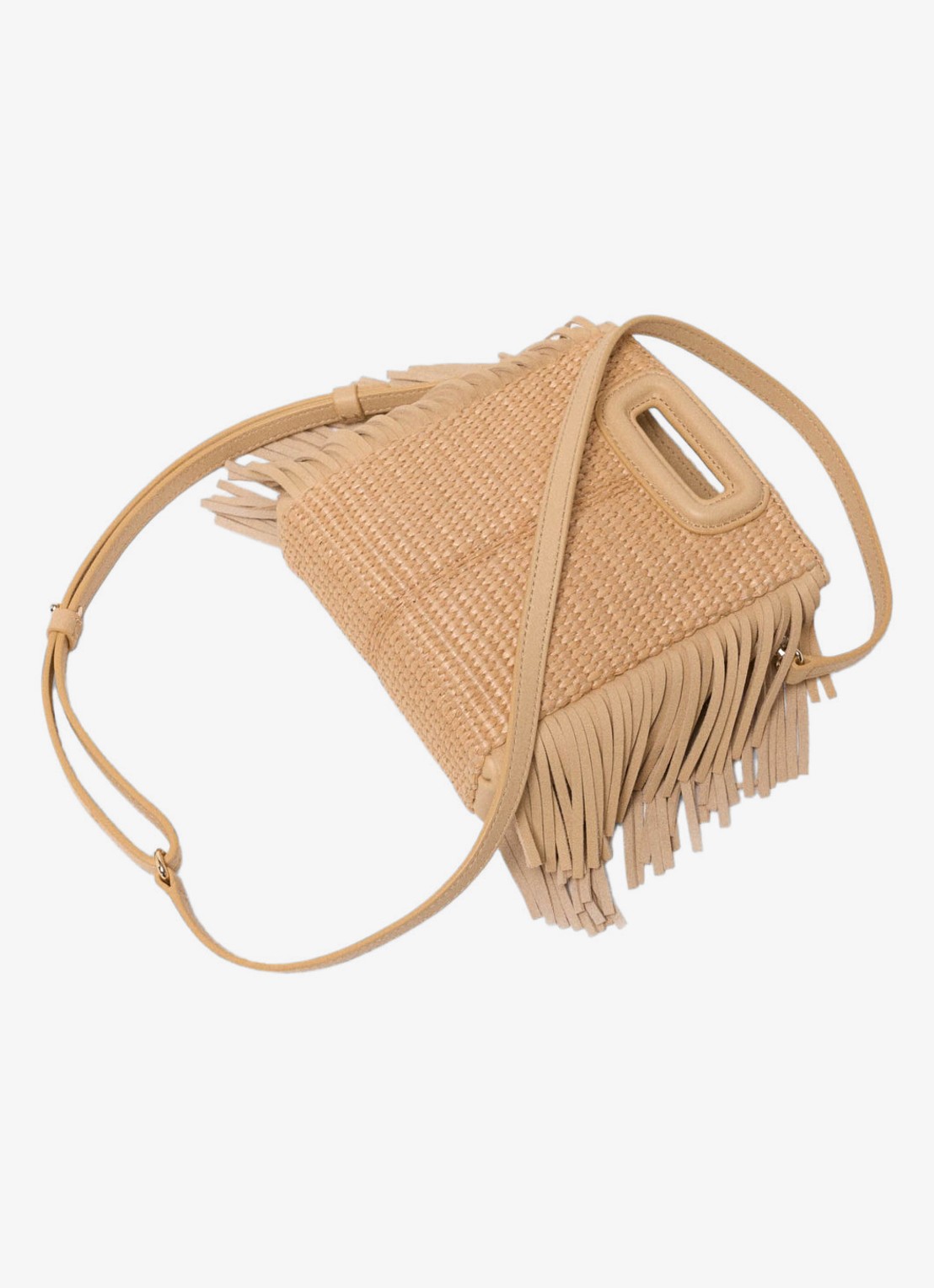 Maje M Mini Raf City handtas met gevlochten detail en franjes - detail 3 beige