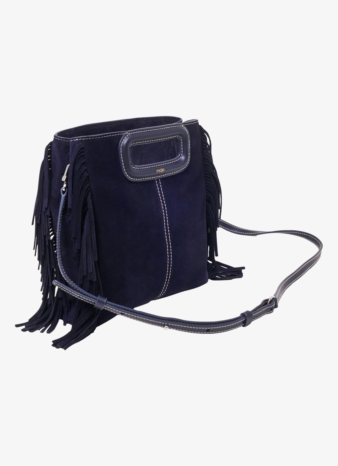 Maje M tas van getikte suède - detail 6 marineblauw