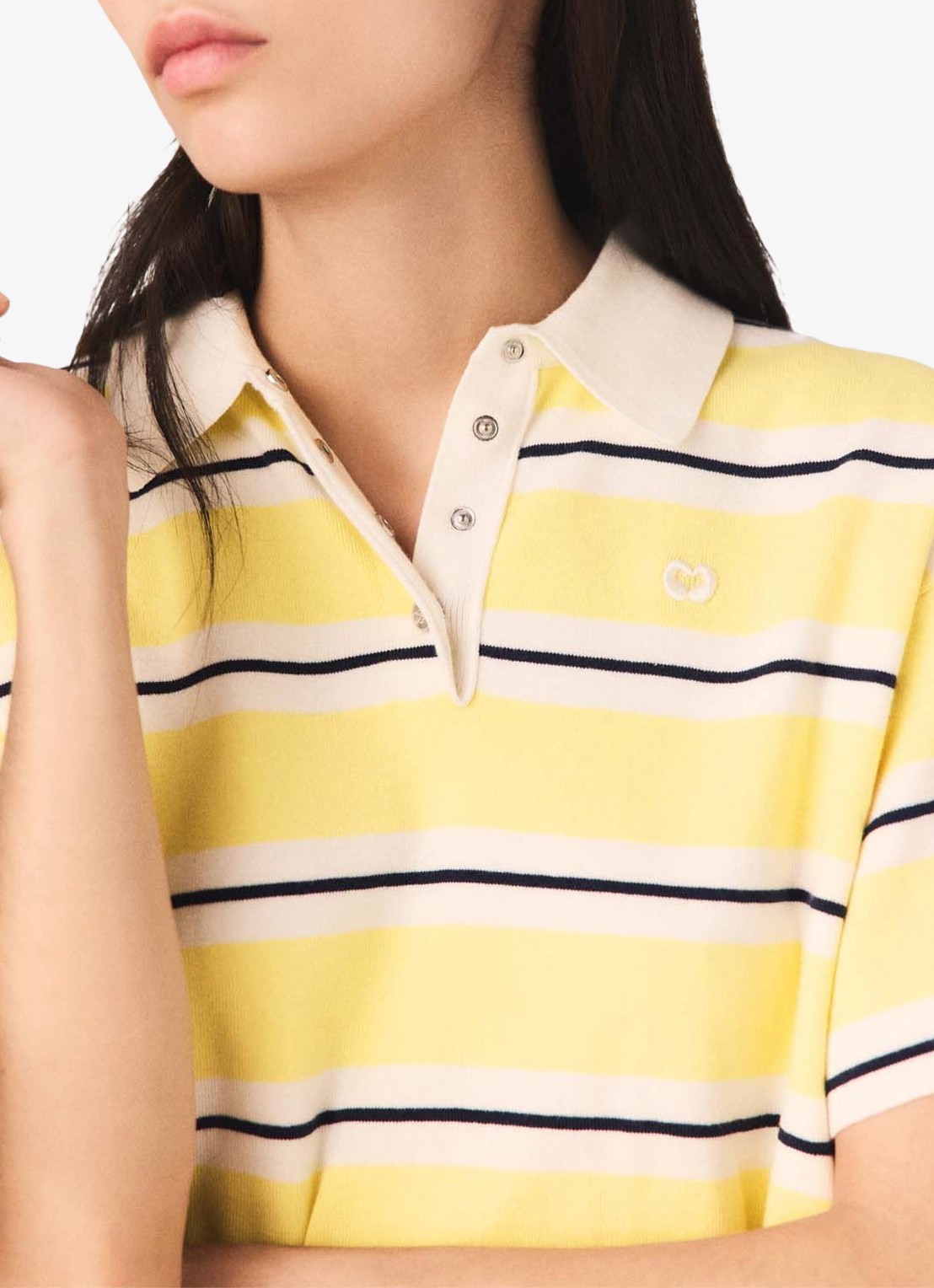 Maje Malisse polo met streepprint  - detail 6 licht geel