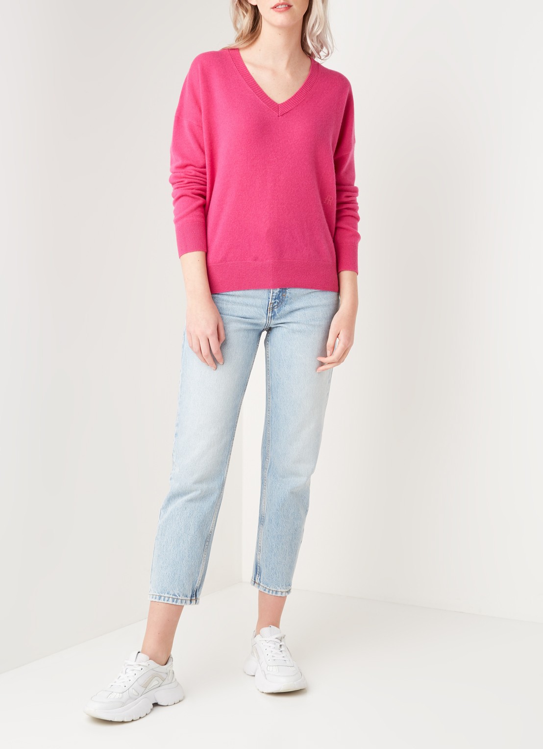Maje Manon fijngebreide pullover van kasjmier - voorkant 4 fuchsia