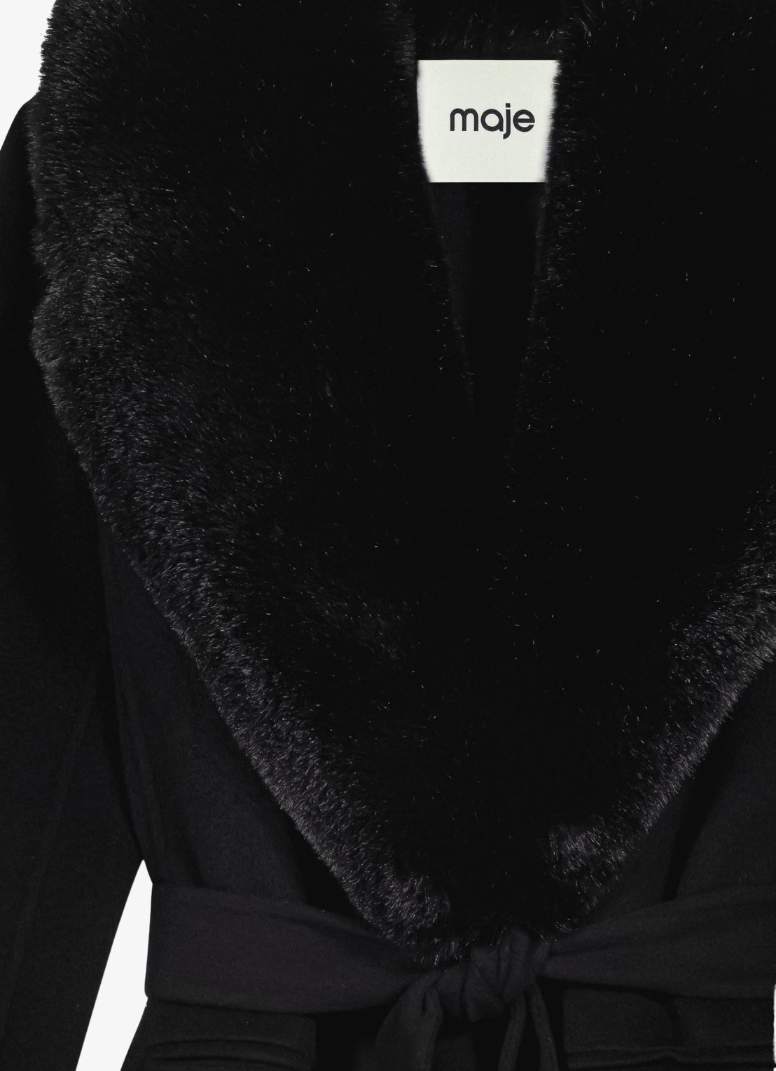 Maje Mantel met strikceintuur en details van imitatiebont - detail 7 jeans