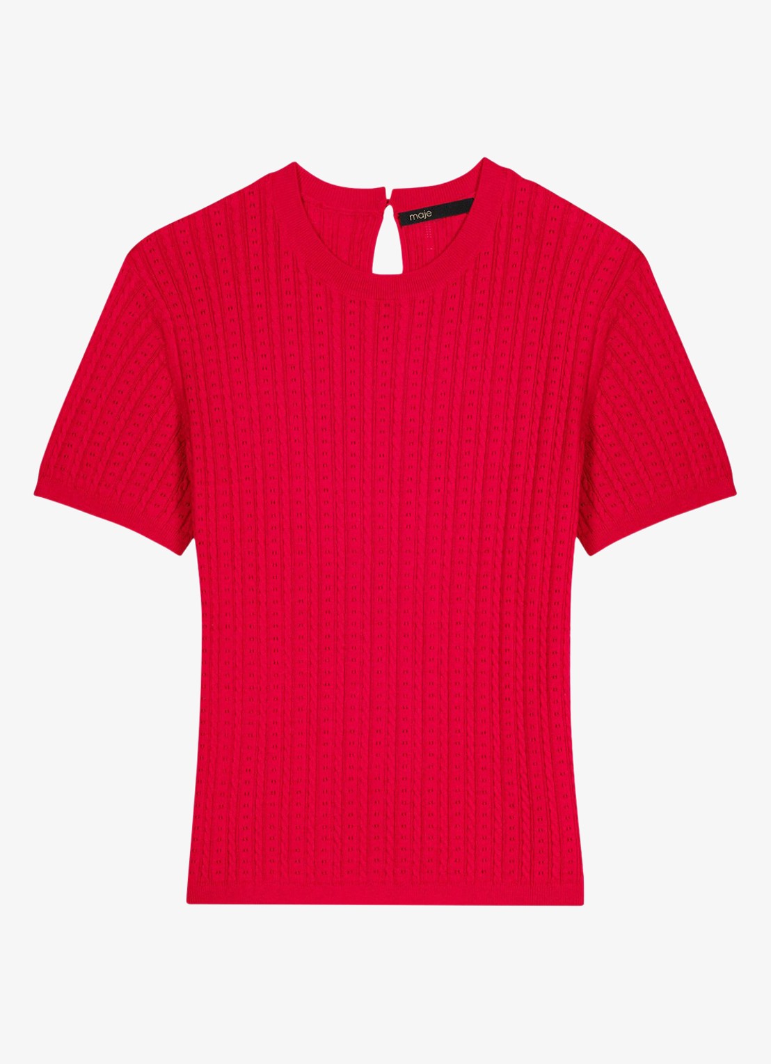 Maje Mapi kabelgebreide T-shirt in zijdeblend - voorkant 2 steenrood
