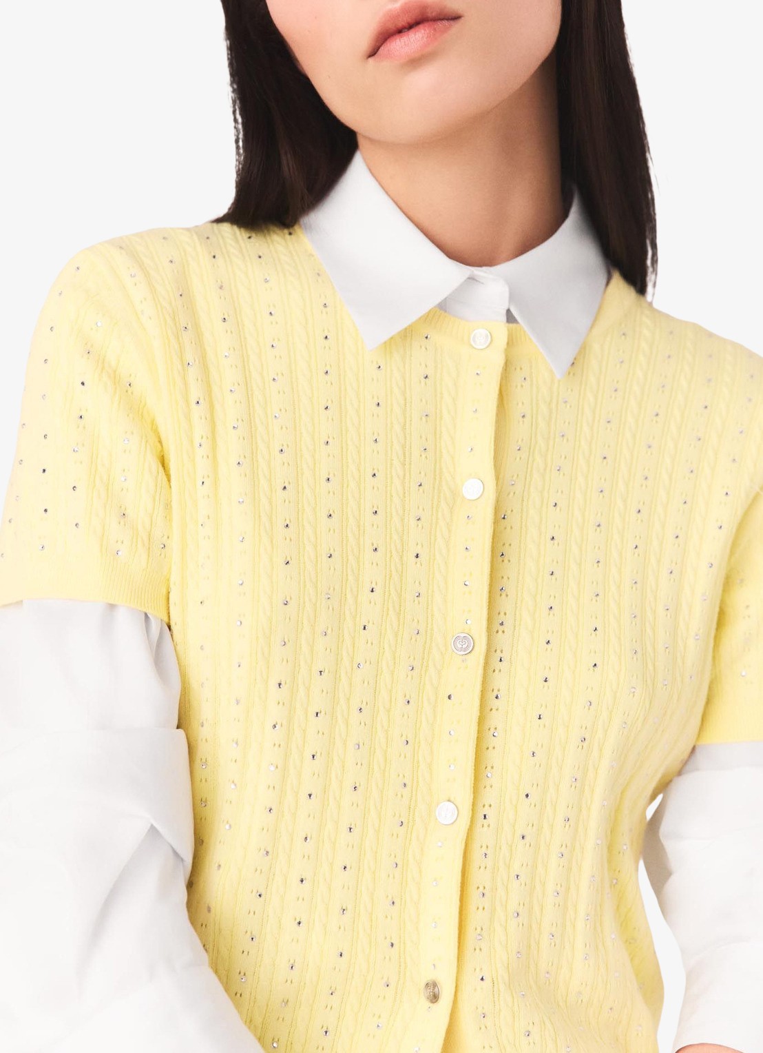 Maje Mapilo vest in zijdeblend met strass - detail 7 geel