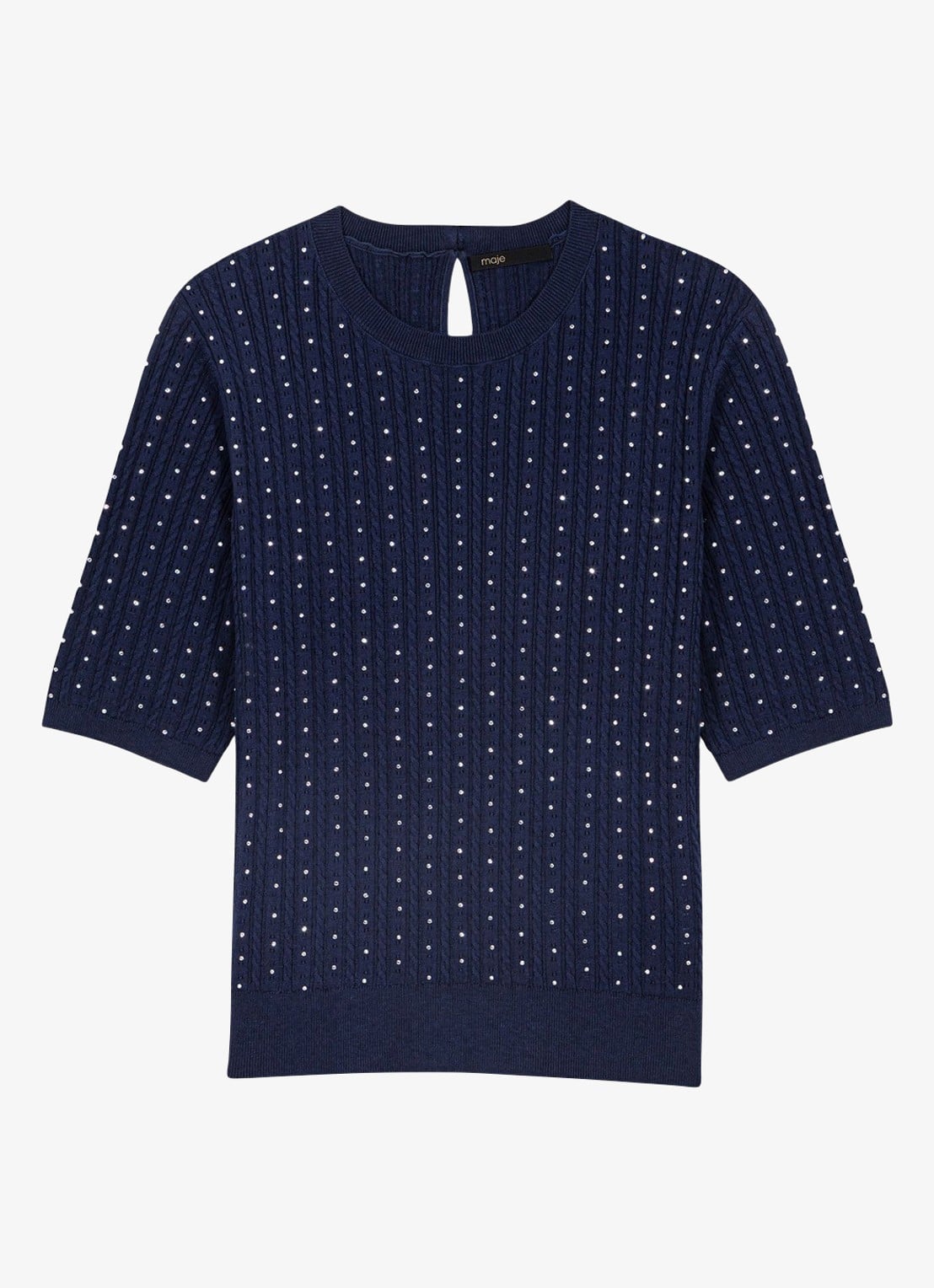Maje Mapola fijngebreide trui met strass - voorkant 6 donkerblauw