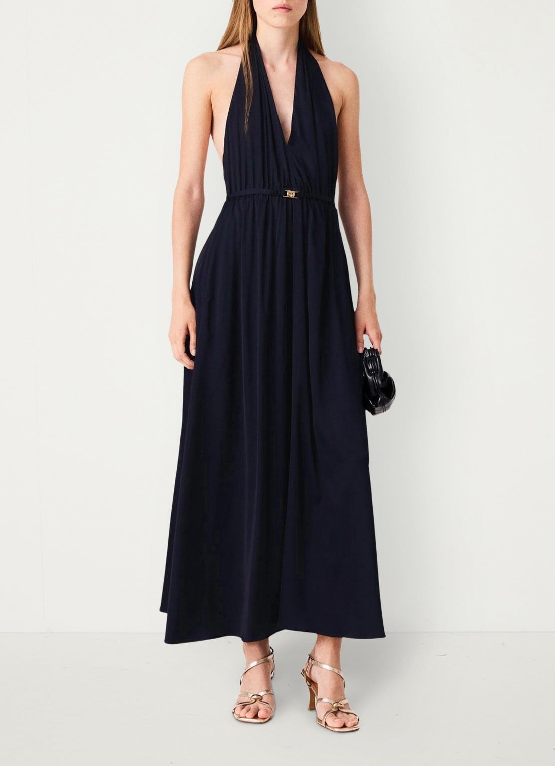 Maje Maxi halter jurk - voorkant 3 zwart